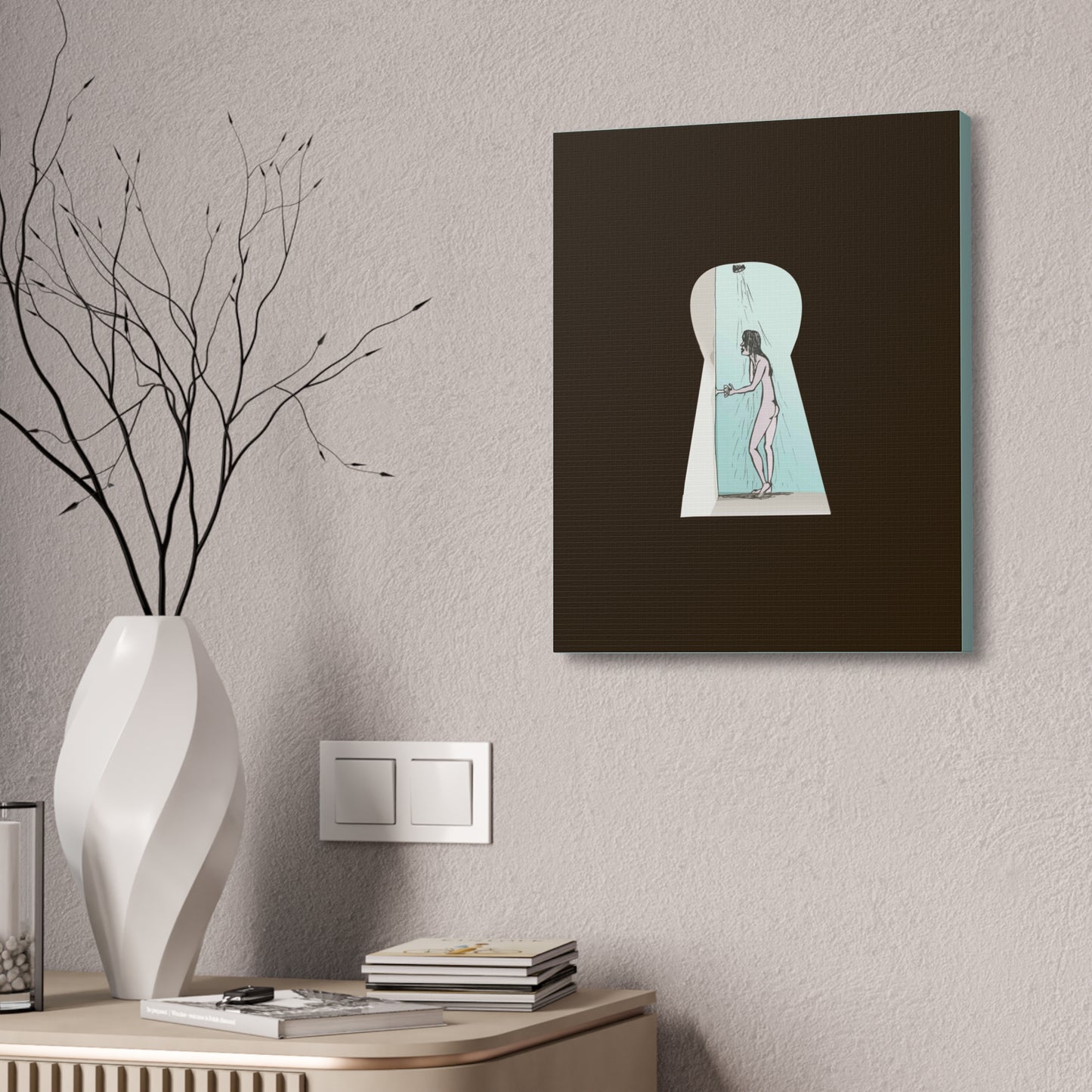 “Psycho” canvas wall art displayed in a neutral bedroom as statement wall decor