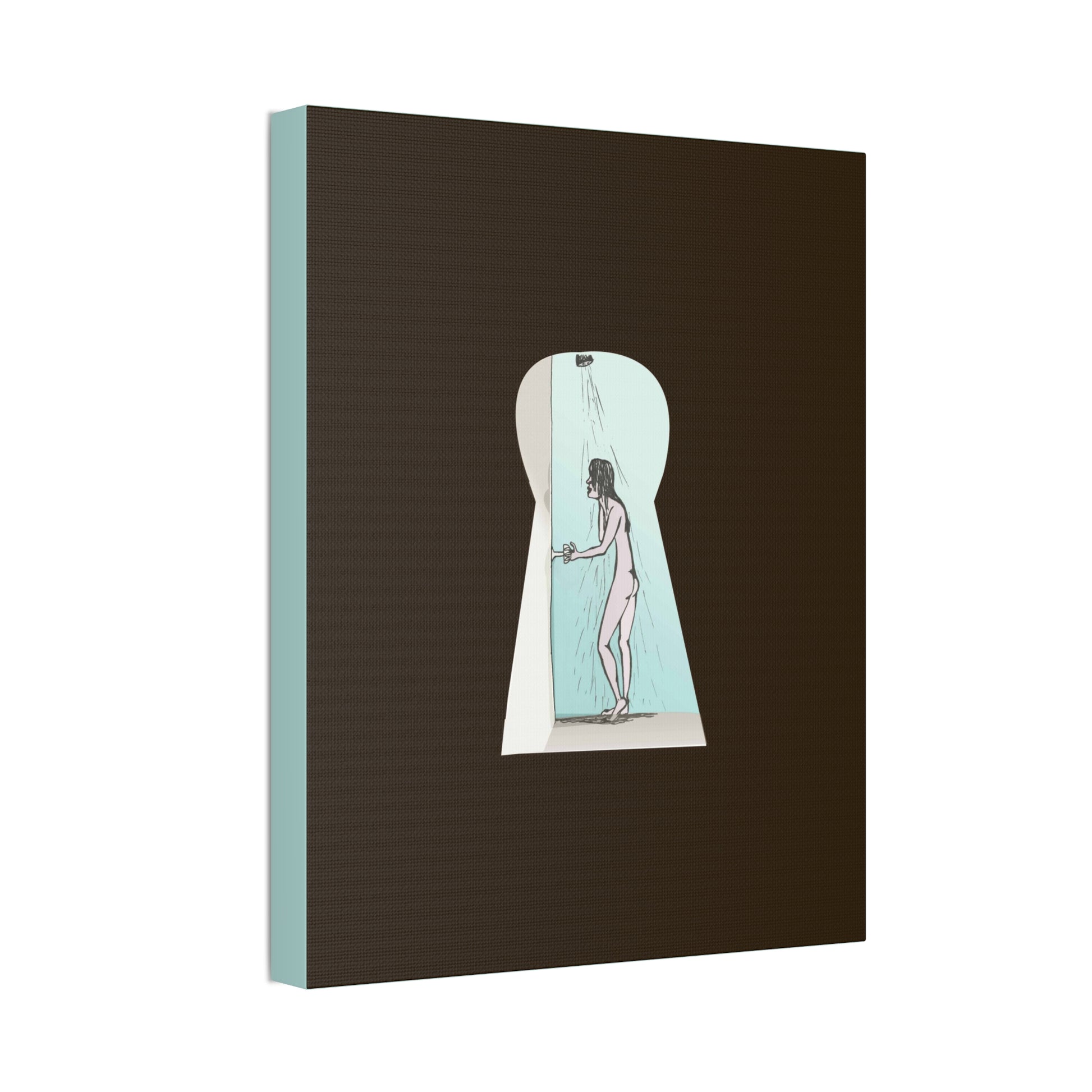 Side view of “Psycho” canvas wall art showing its 1.5-inch gallery-style depth and aqua edge