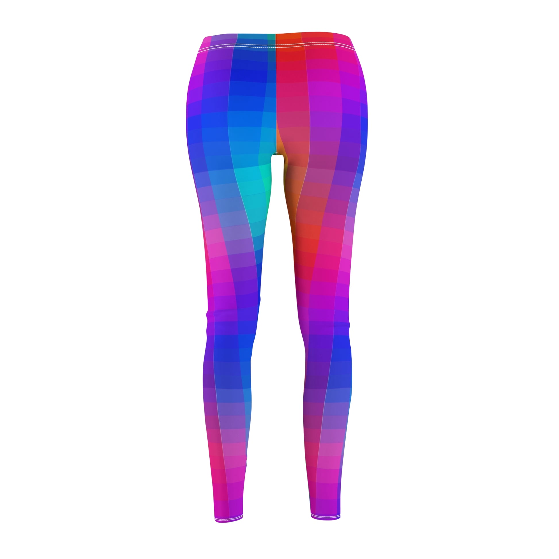 Back view of colorful rainbow gradient leggings for women