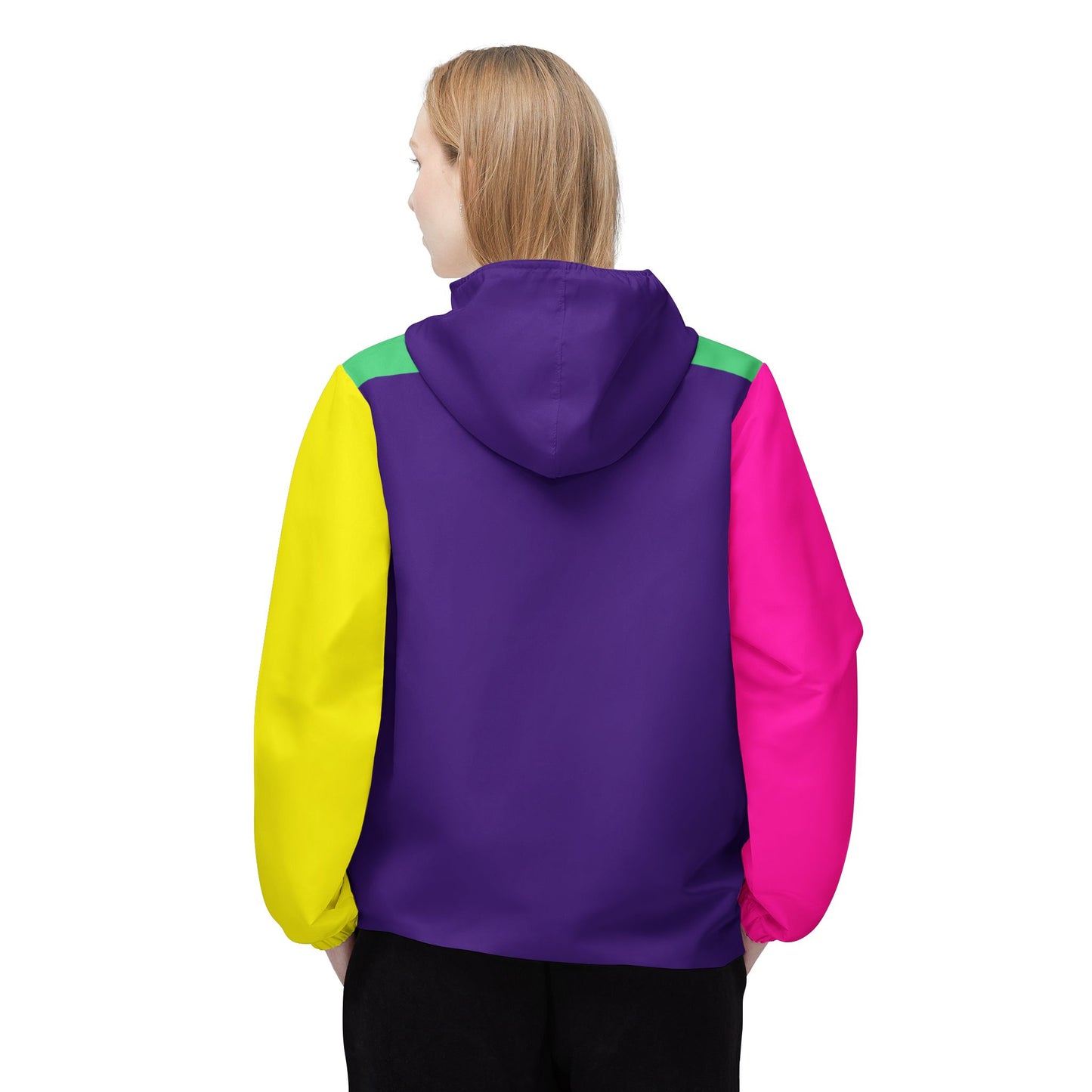 Woman wearing the Retro Colors Windbreaker Jacket back view