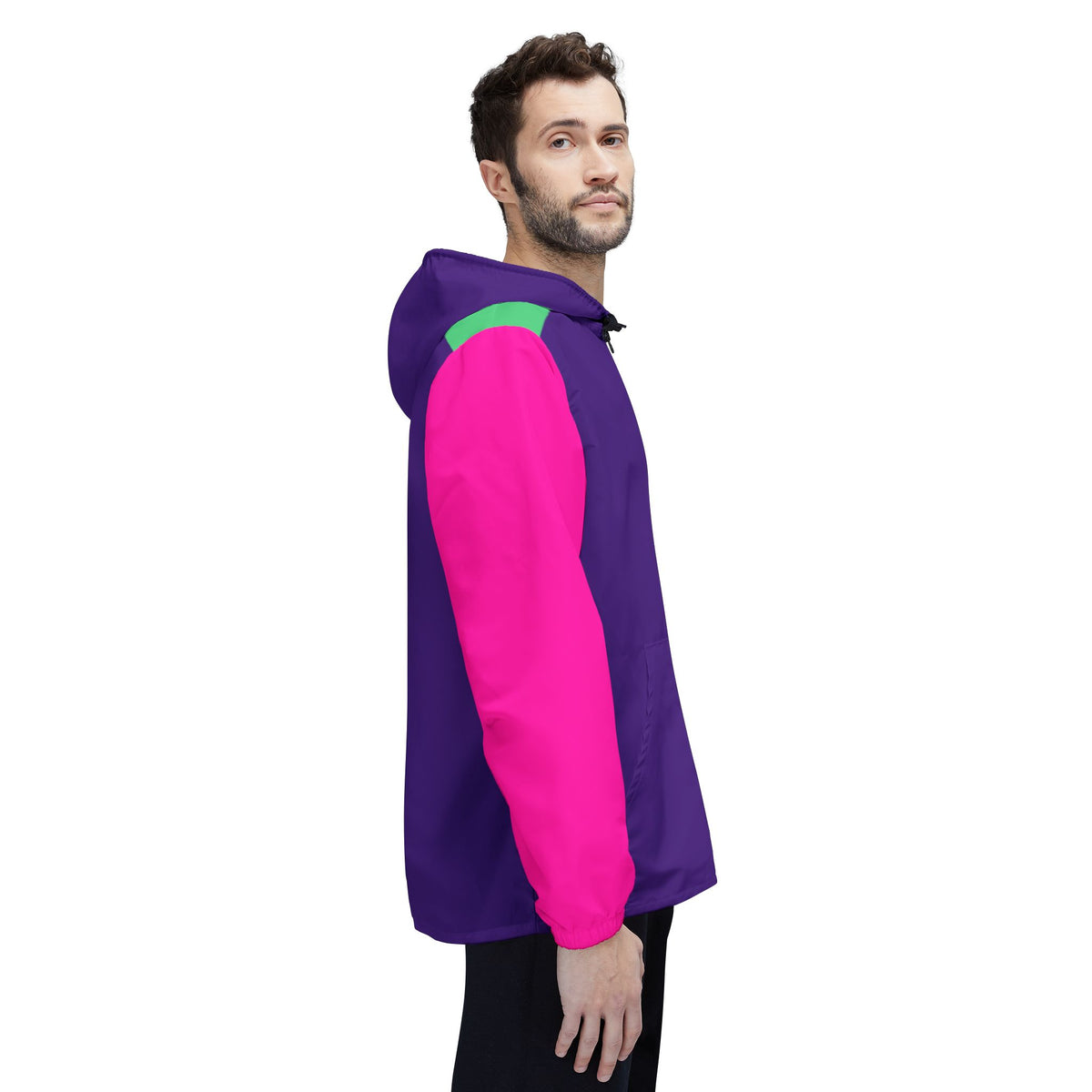 Man wearing the Retro Colors Windbreaker Jacket from the side
