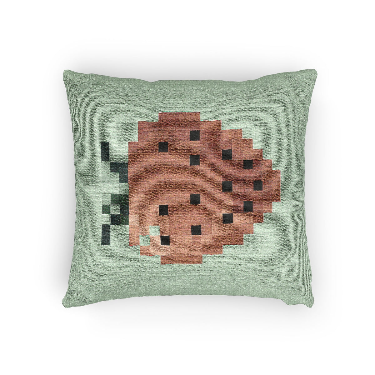 Retro strawberry pixel art woven pillow for gamer bedroom, dorm room or apartment decor