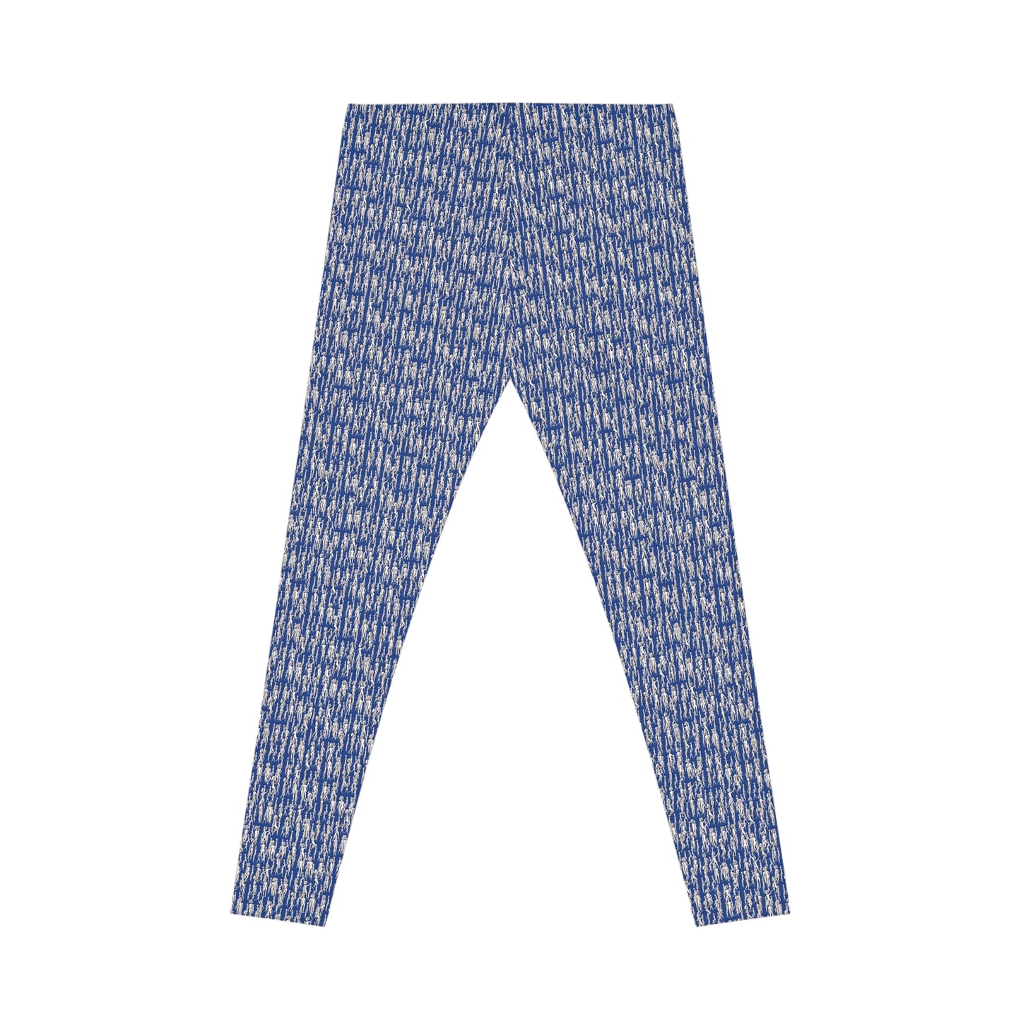 Back view of women's artistic blue pattern leggings