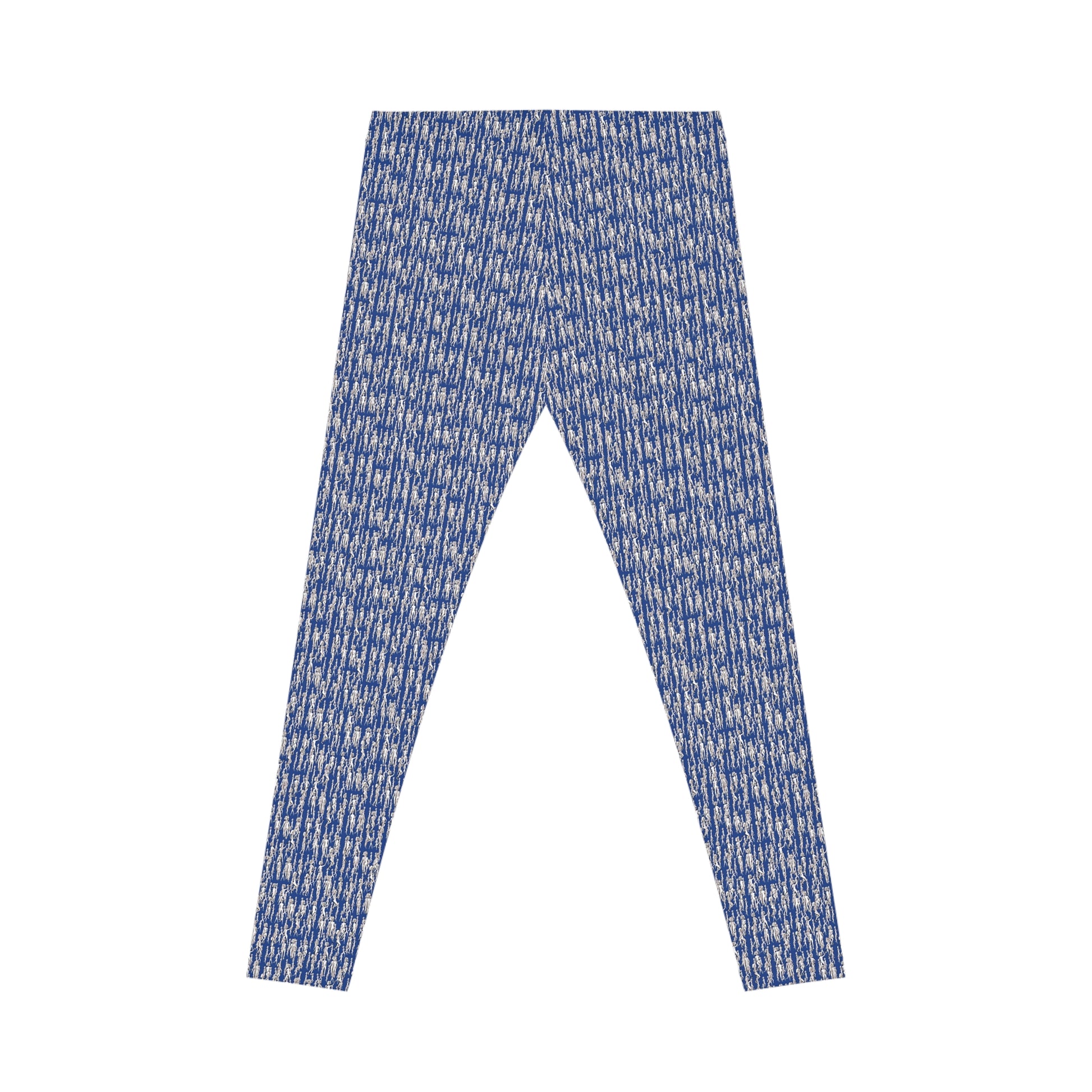 Back view of women's artistic blue pattern leggings