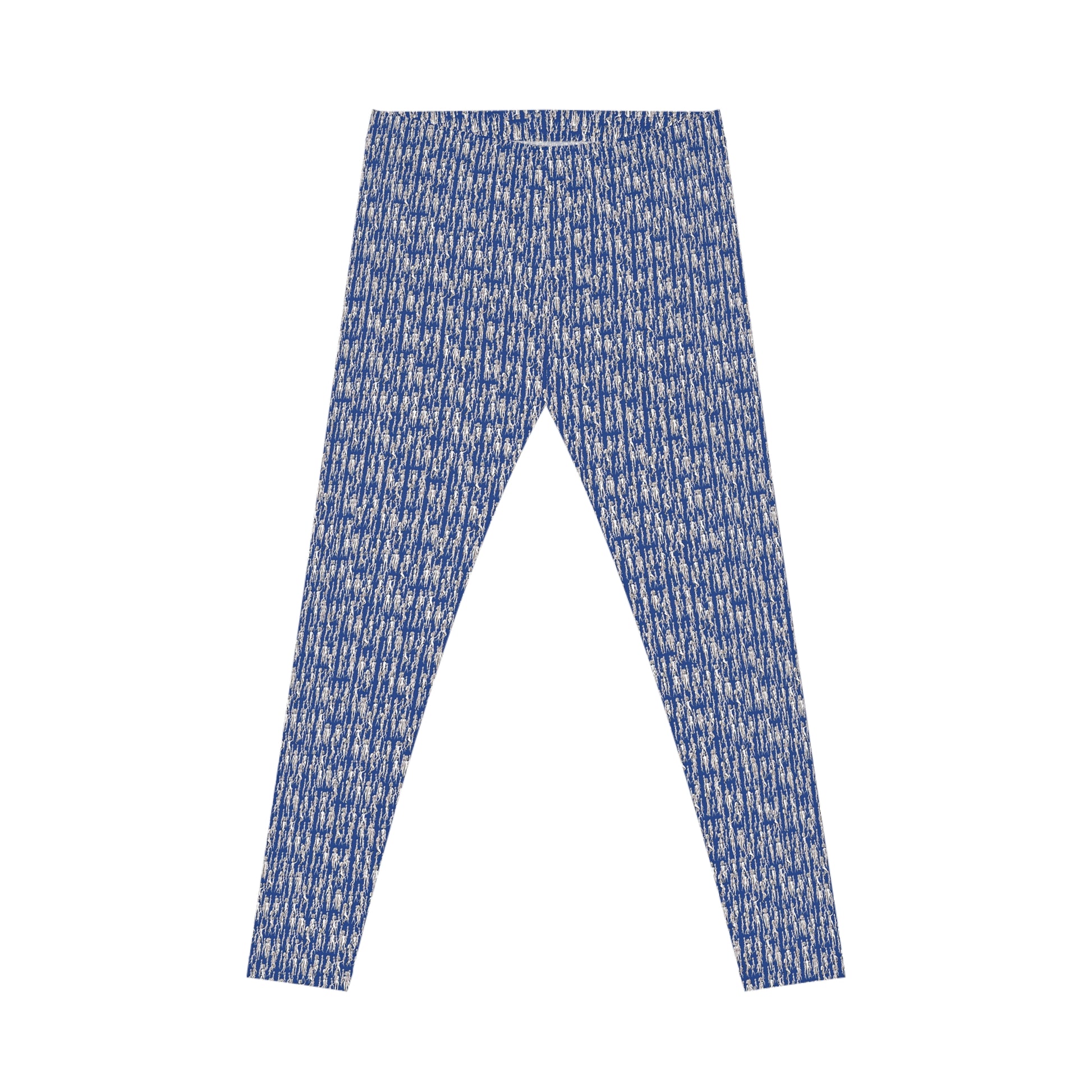 Frontal  view of blue artistic pattern leggings for women