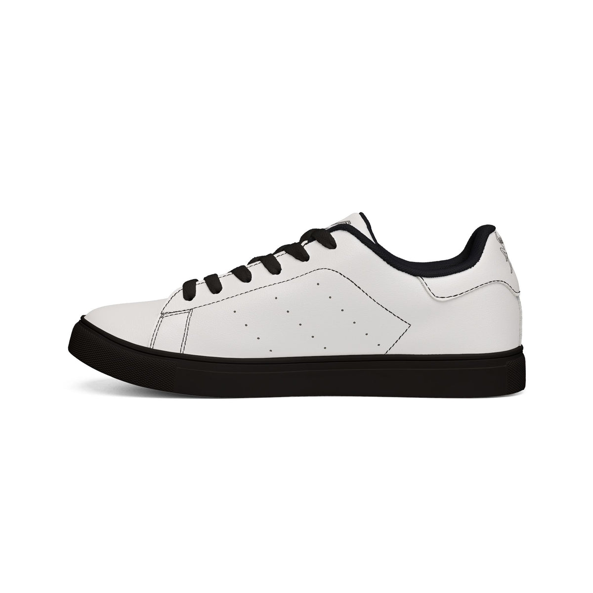 Opposite side view of Running Out women’s white leather low-top sneaker with black sole