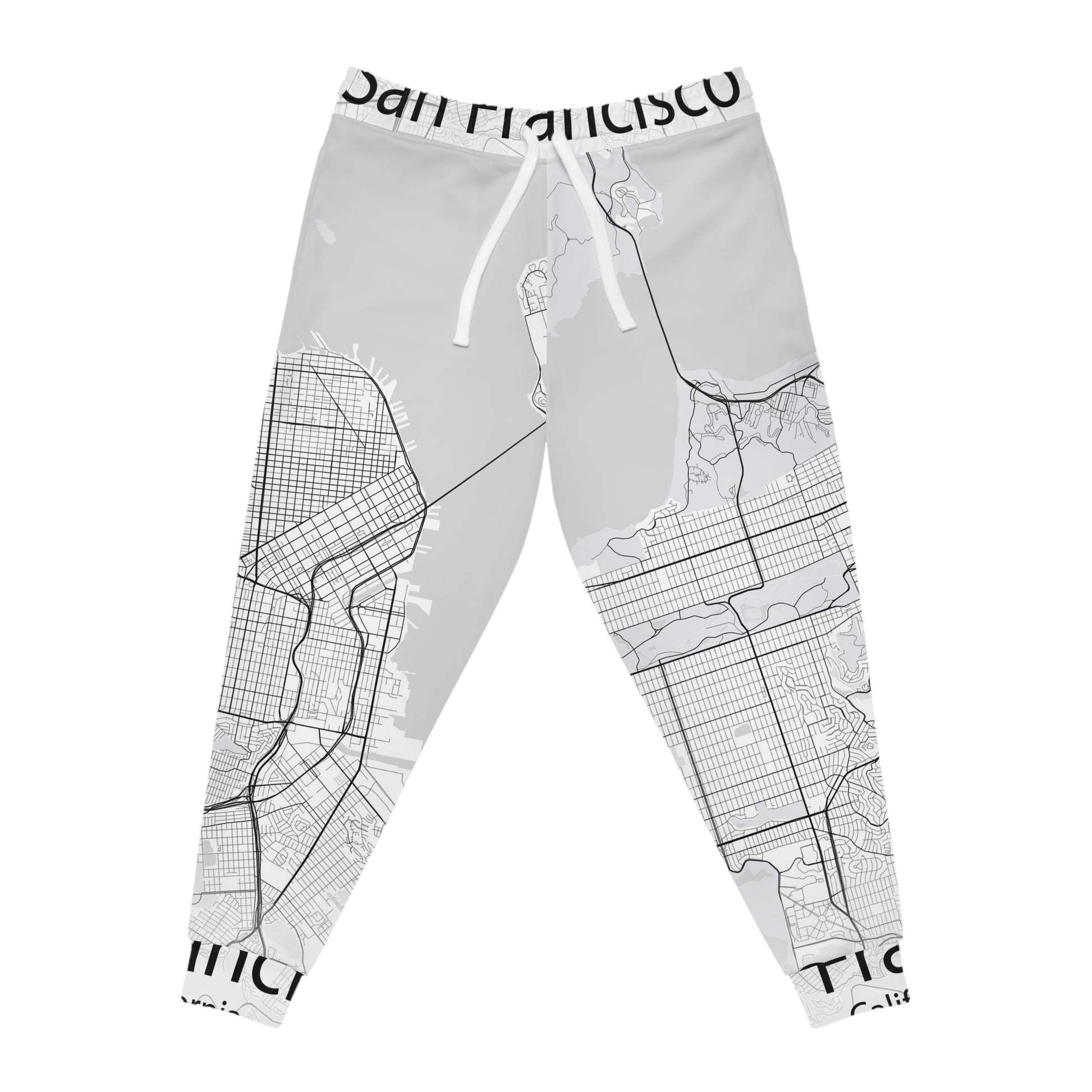 Front view of unisex San Francisco map joggers