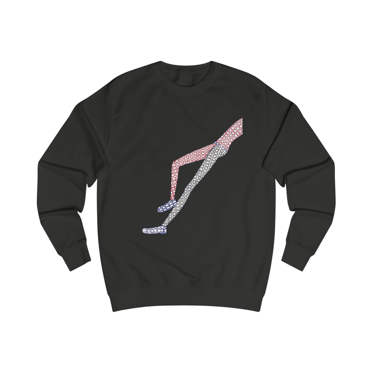 Front view of black Shapes in Shapes graphic sweatshirt with original geometric artwork.