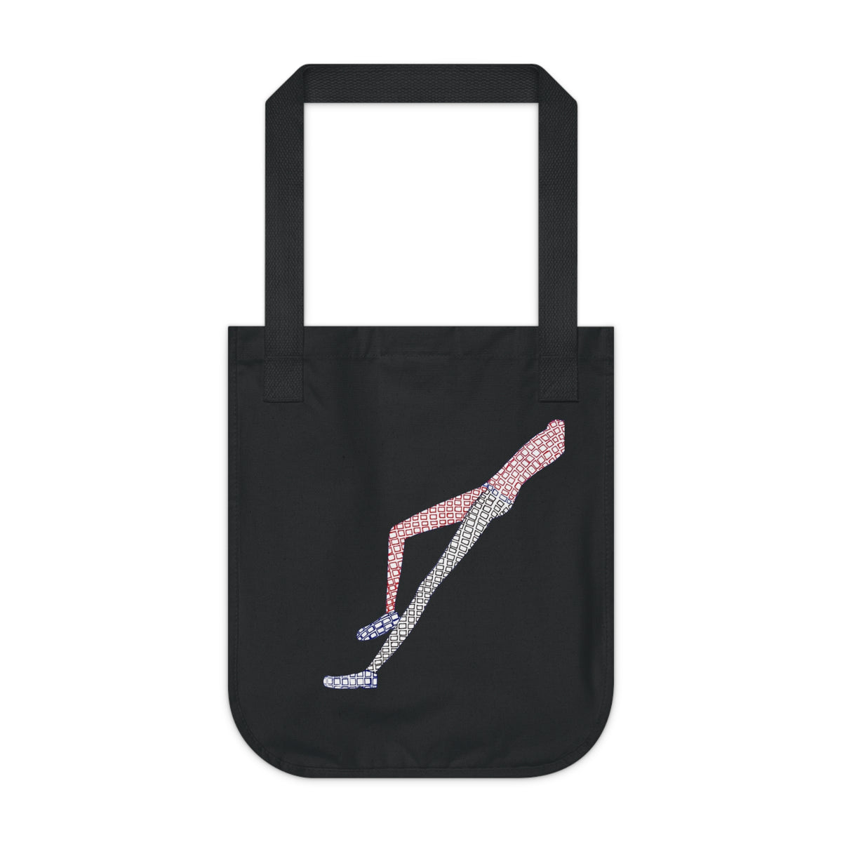 Black organic cotton tote bag with hand-drawn Shapes in Shapes artwork