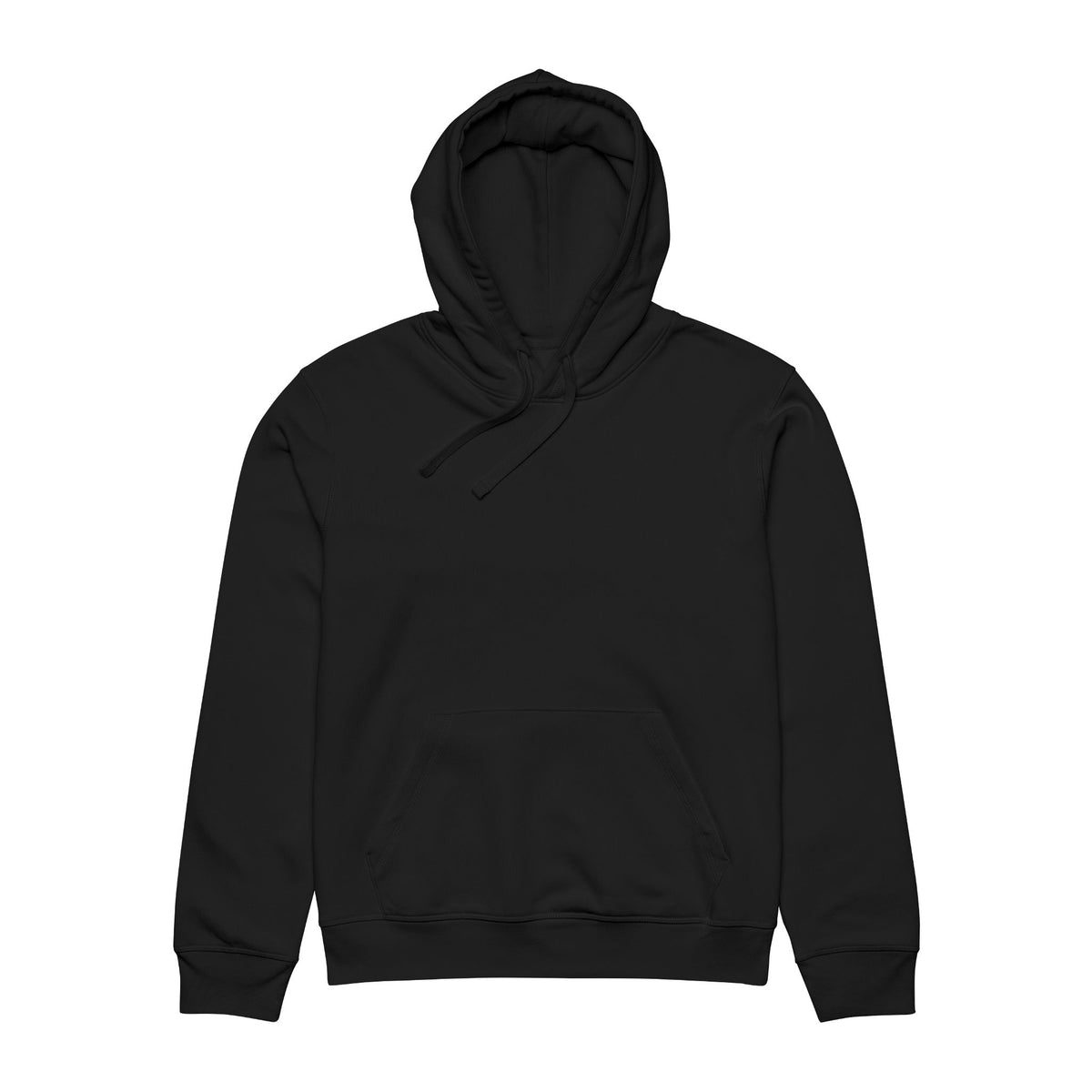 Front view of the black Signal Ghost organic graphic hoodie