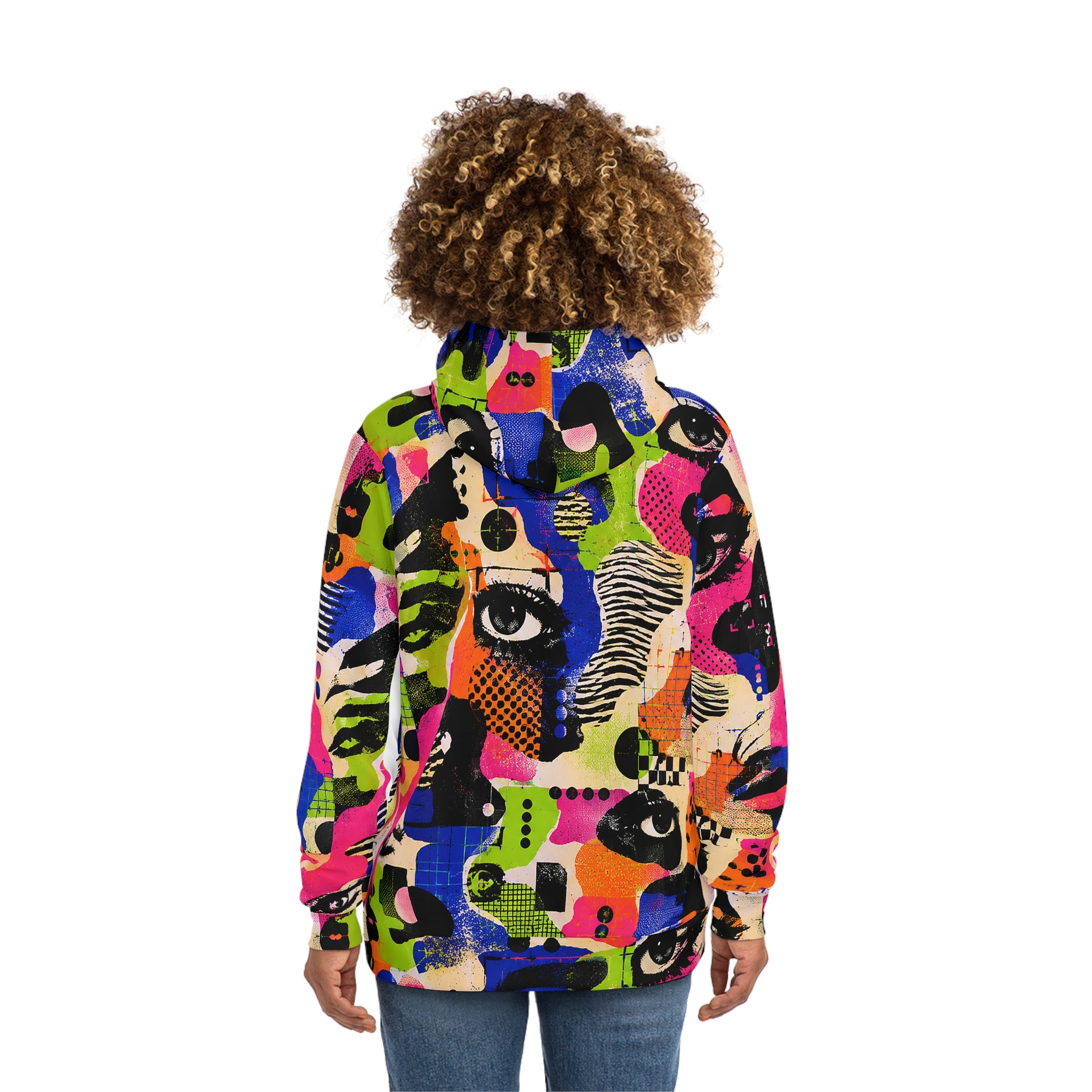 Back view of female model wearing the Signal Jammer Tech Collection adversarial techwear hoodie