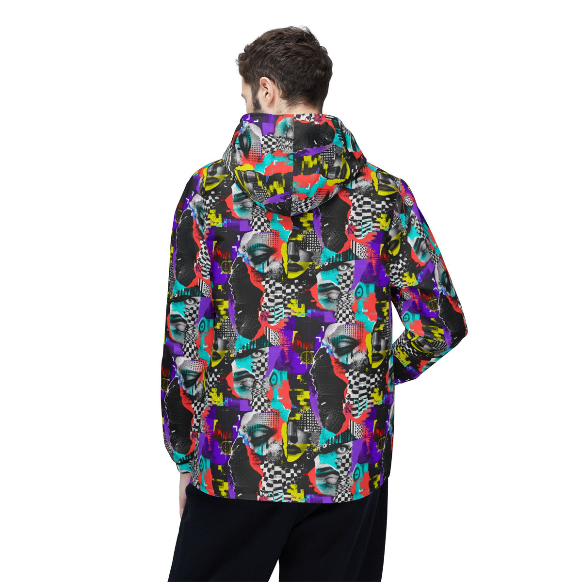 Man modeling the Signal Scramble adversarial fashion windbreaker from the back