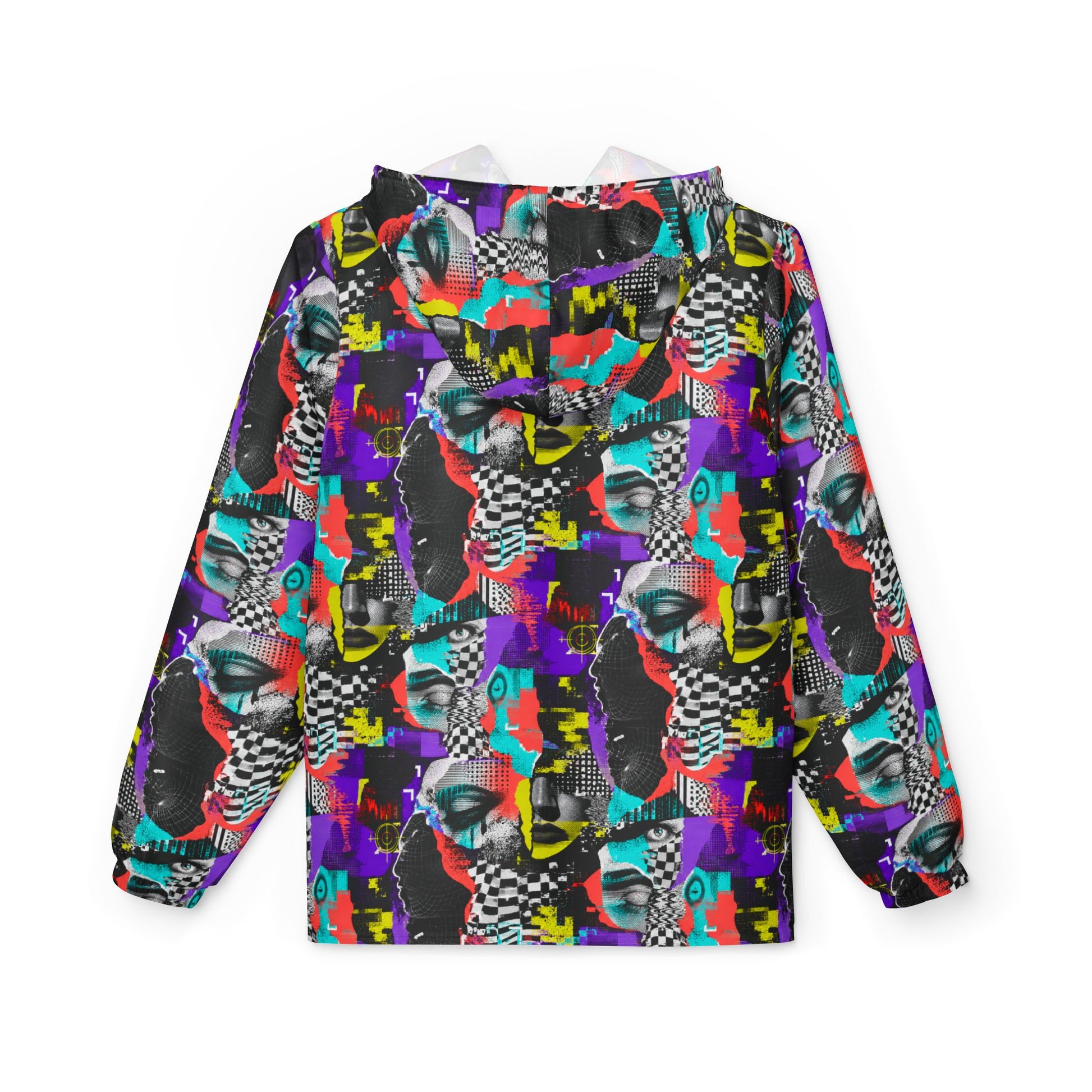 Colorful unisex Signal Scramble graphic windbreaker with full front zipper and hood