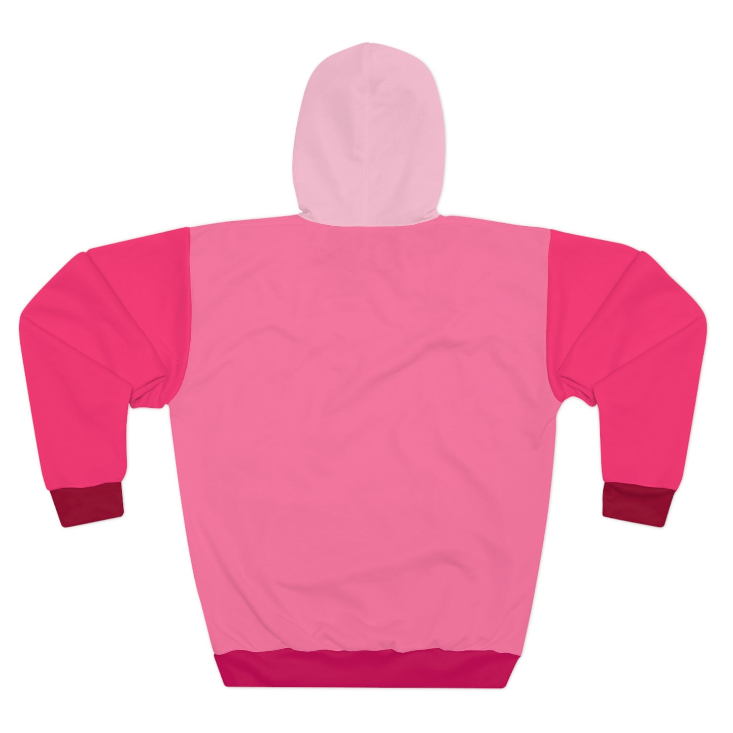 strawberry pink colorblock hoodie back view unisex pullover cozy streetwear hood up