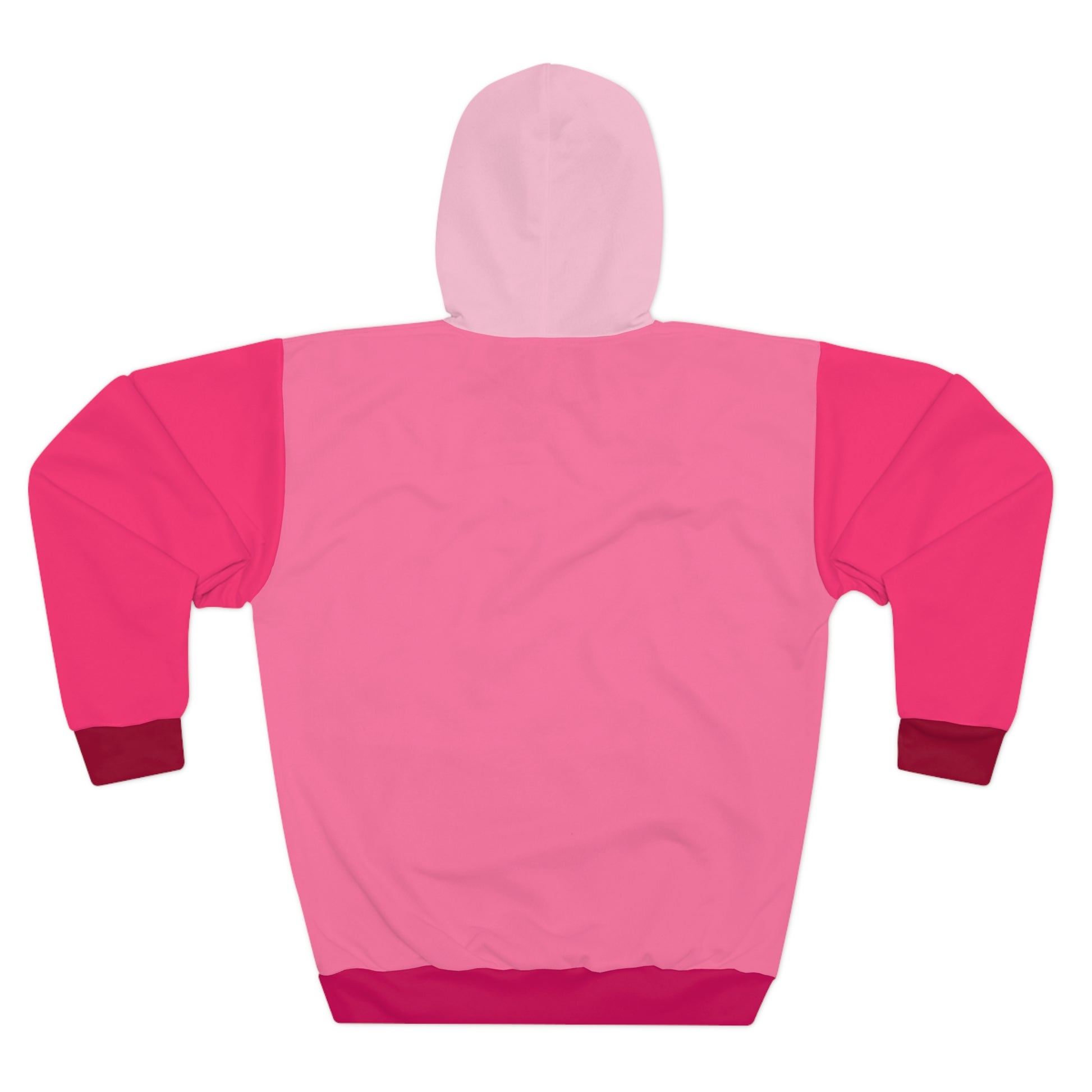 strawberry pink colorblock hoodie back view unisex pullover cozy streetwear hood up