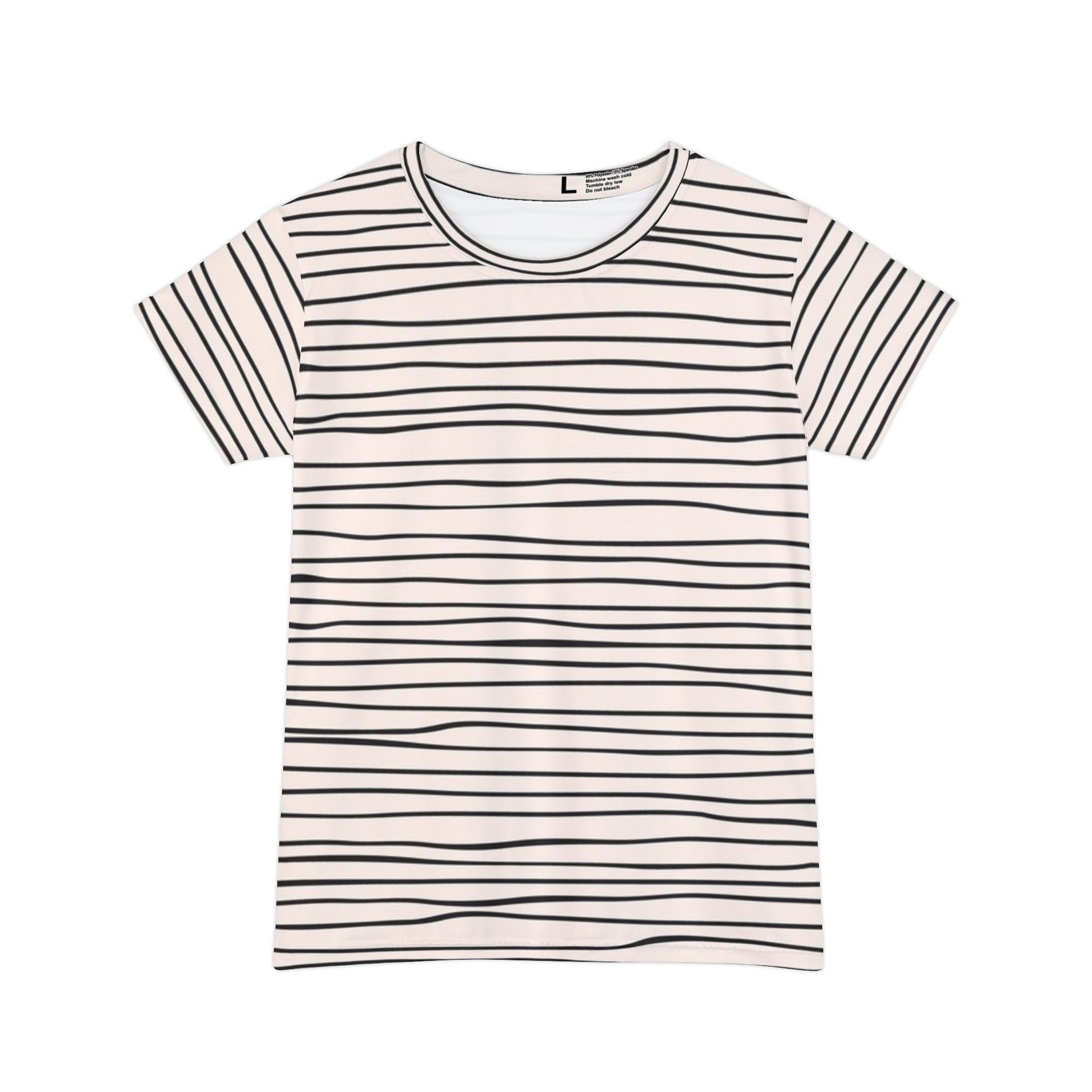 Black and white striped t shirt front view product mockup