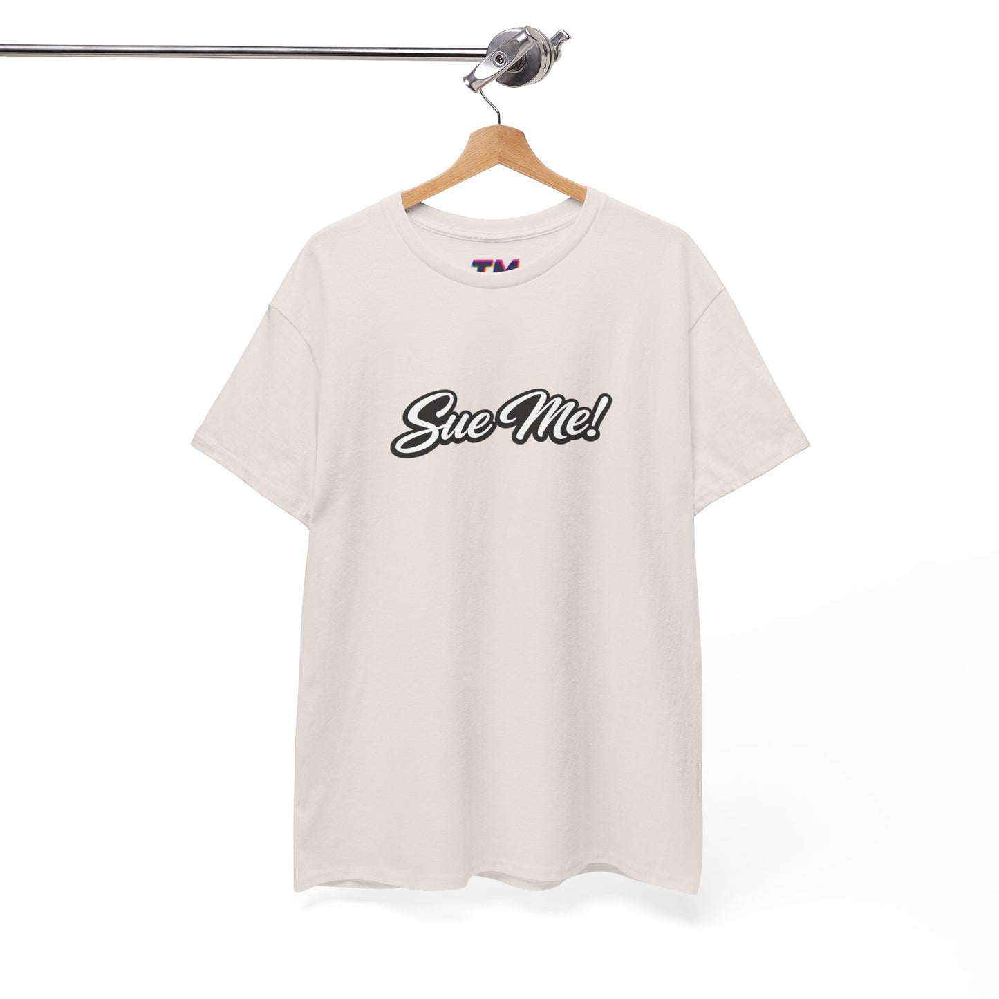 White Sue Me script logo T-shirt with minimalist front print