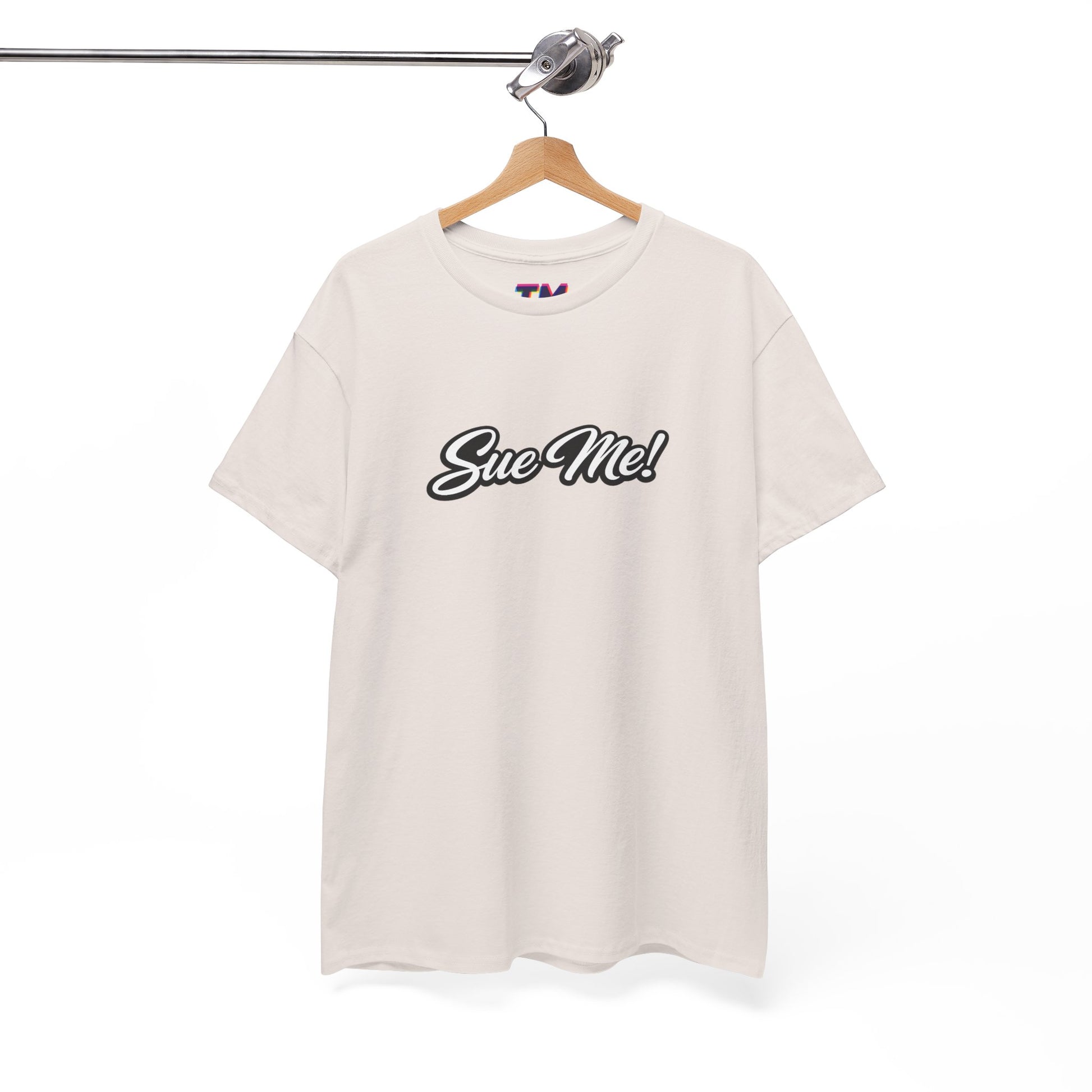 White Sue Me script logo T-shirt with minimalist front print