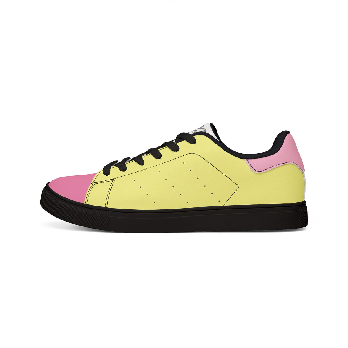 Tantrum 01 men’s low-top sneaker with black laces black sole and yellow side panel
