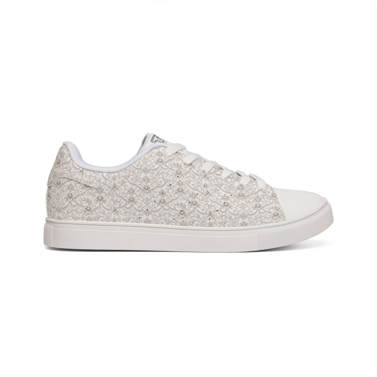 Profile view of Tantrum 04 women’s bridal lace sneaker with white toe cap