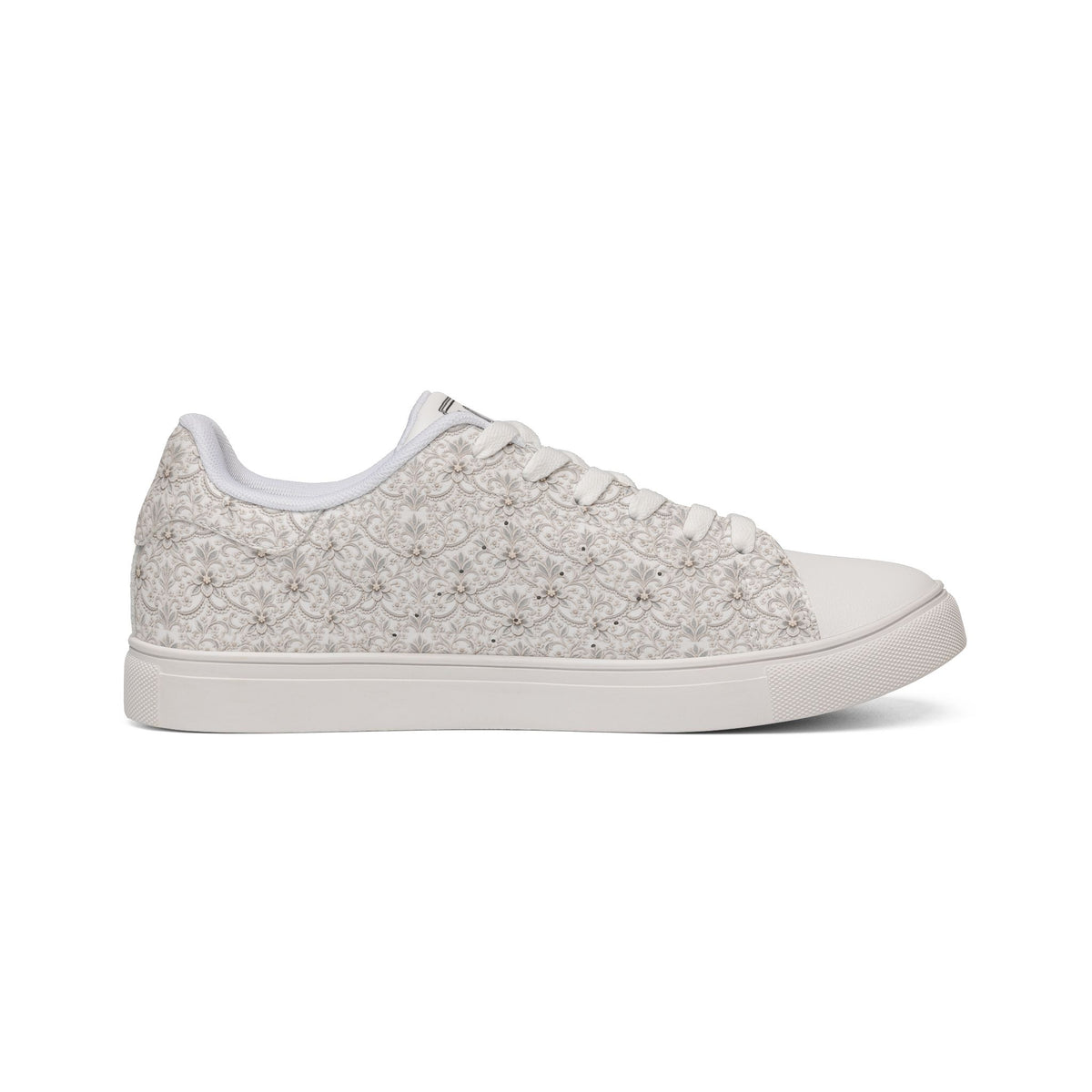 Left side view of Tantrum 04 women’s bridal lace wedding sneaker with floral lace print