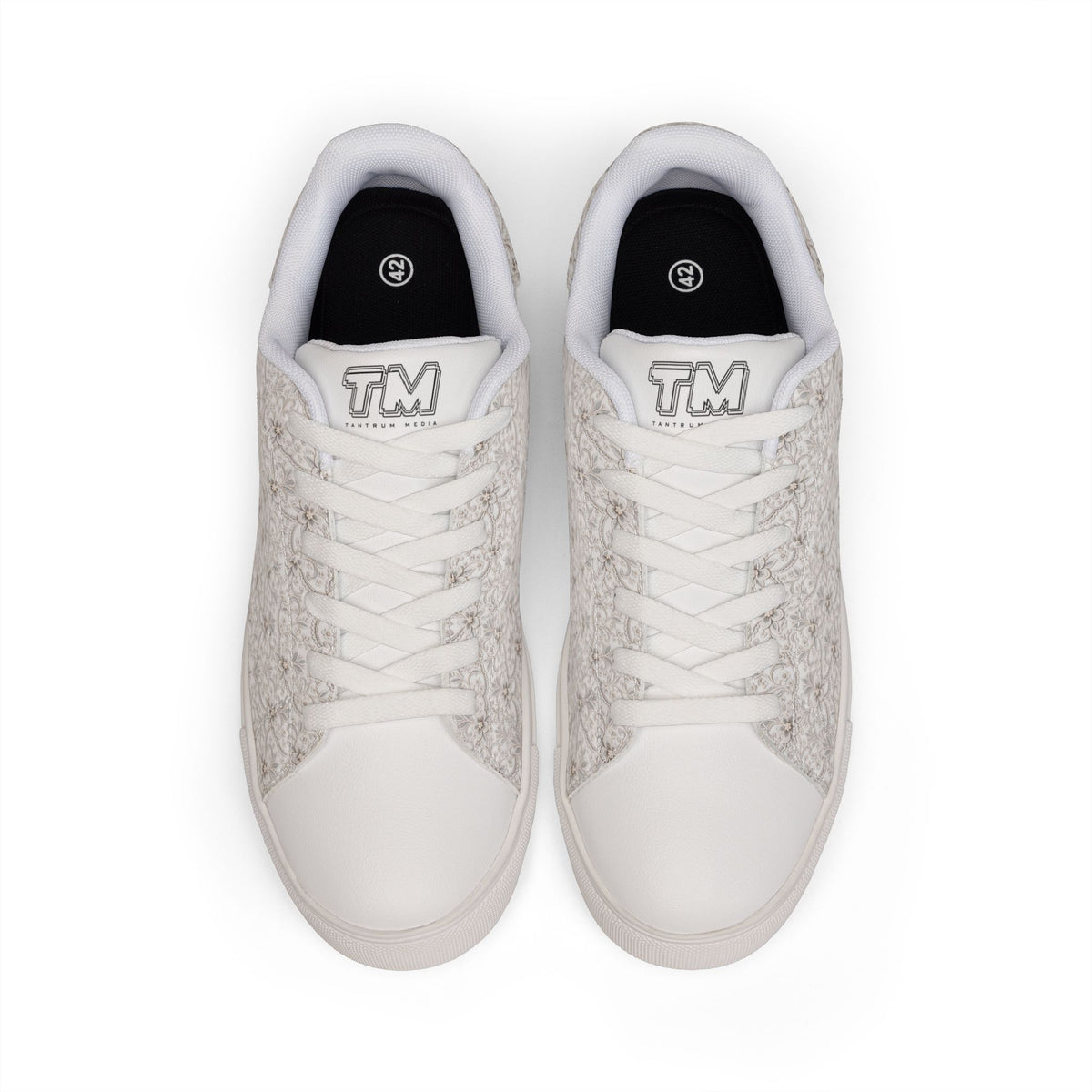 Top view of Tantrum 04 women’s bridal lace wedding sneakers in white