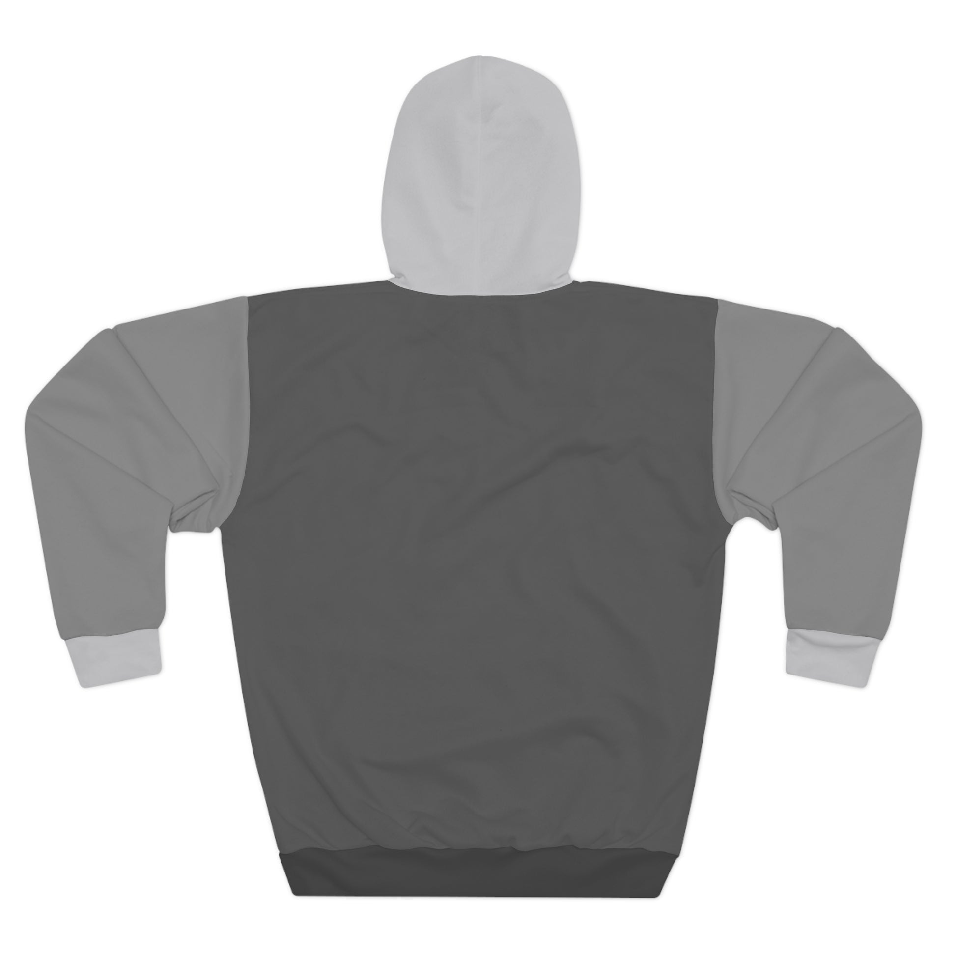 Storm charcoal and gray unisex hoodie back view with hood up