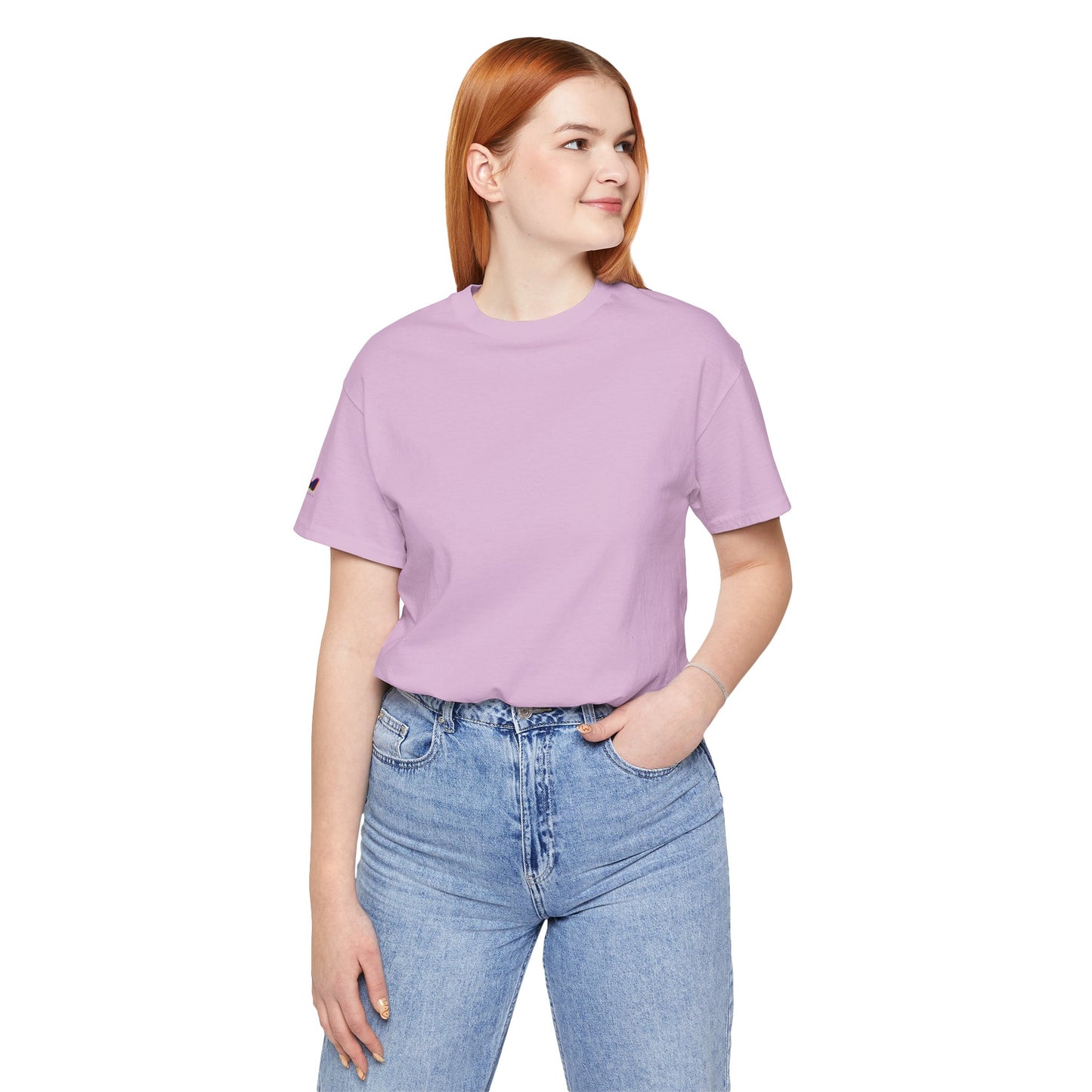 Female model wearing Tantrum Media Soft Tones Plain Tee in lavender