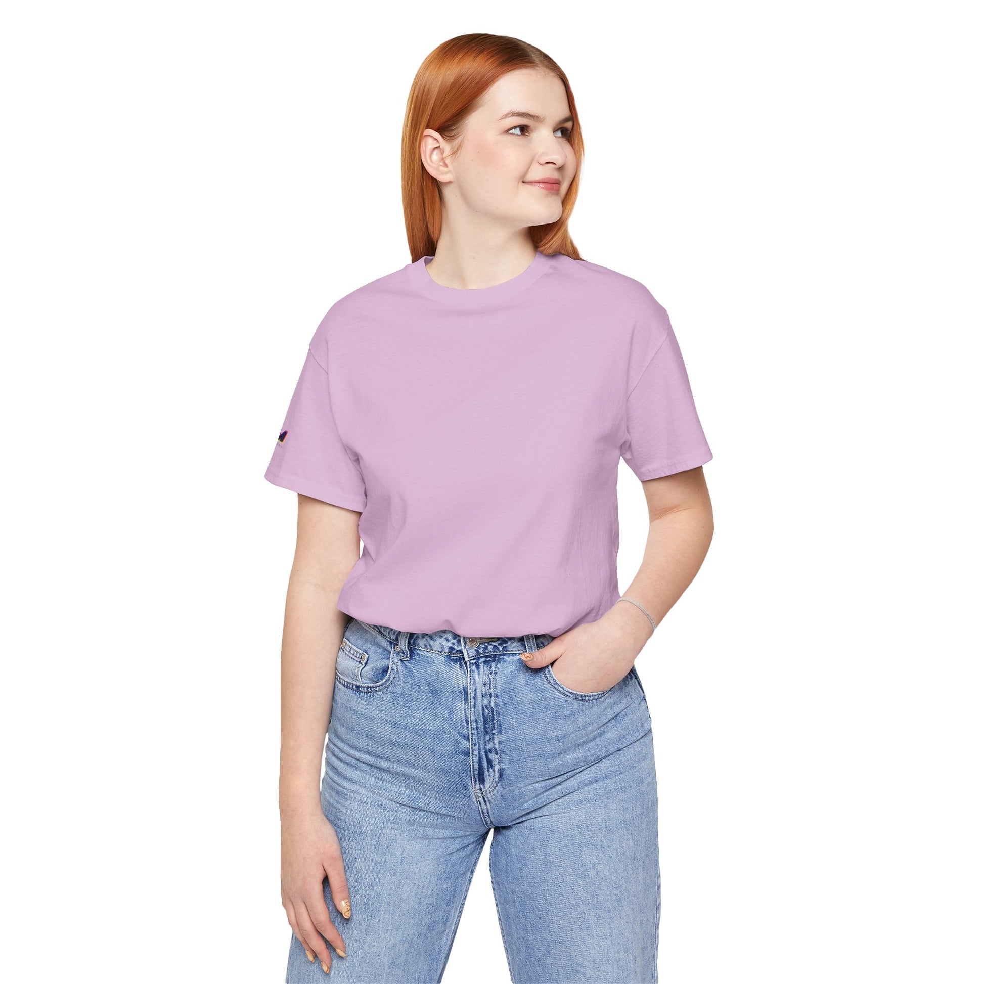 Female model wearing Tantrum Media Soft Tones Plain Tee in lavender
