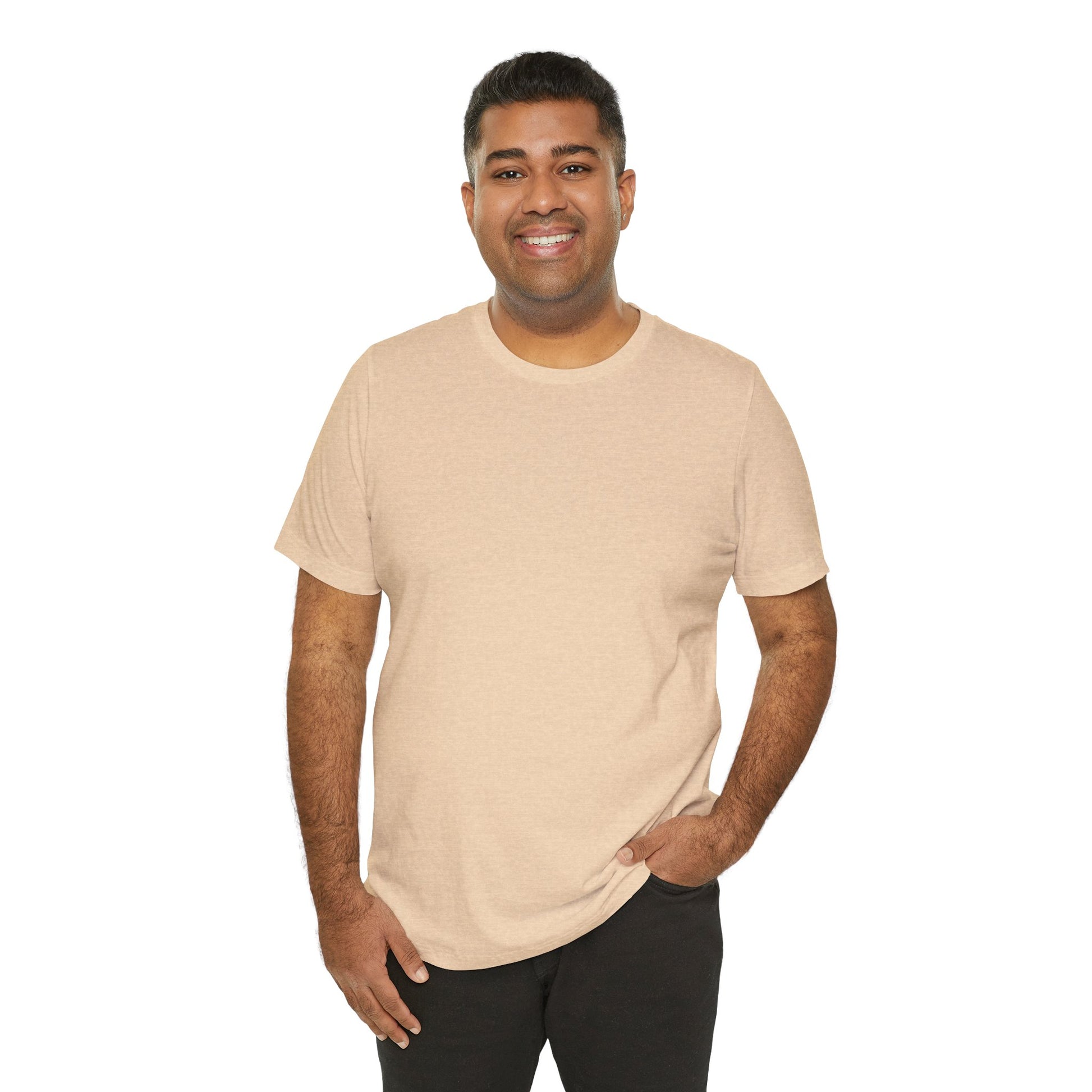 Male model wearing Tantrum Media Soft Tones Plain Tee in sand
