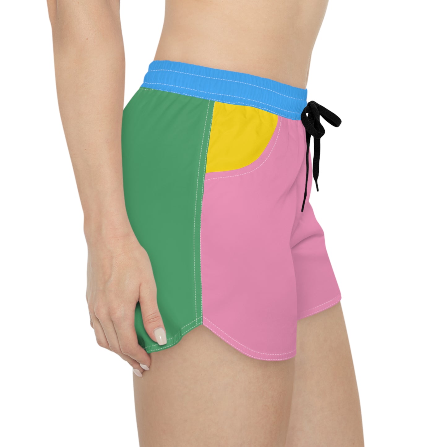 Right-side view of a female wearing Solid Color Women's Athletic Shorts.