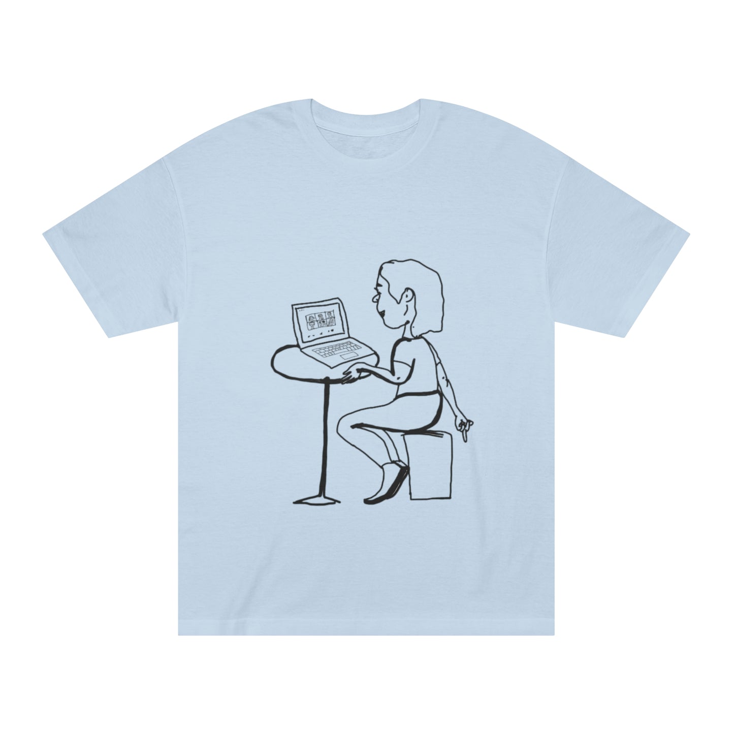 light blue team meeting t shirt unisex graphic tee front view