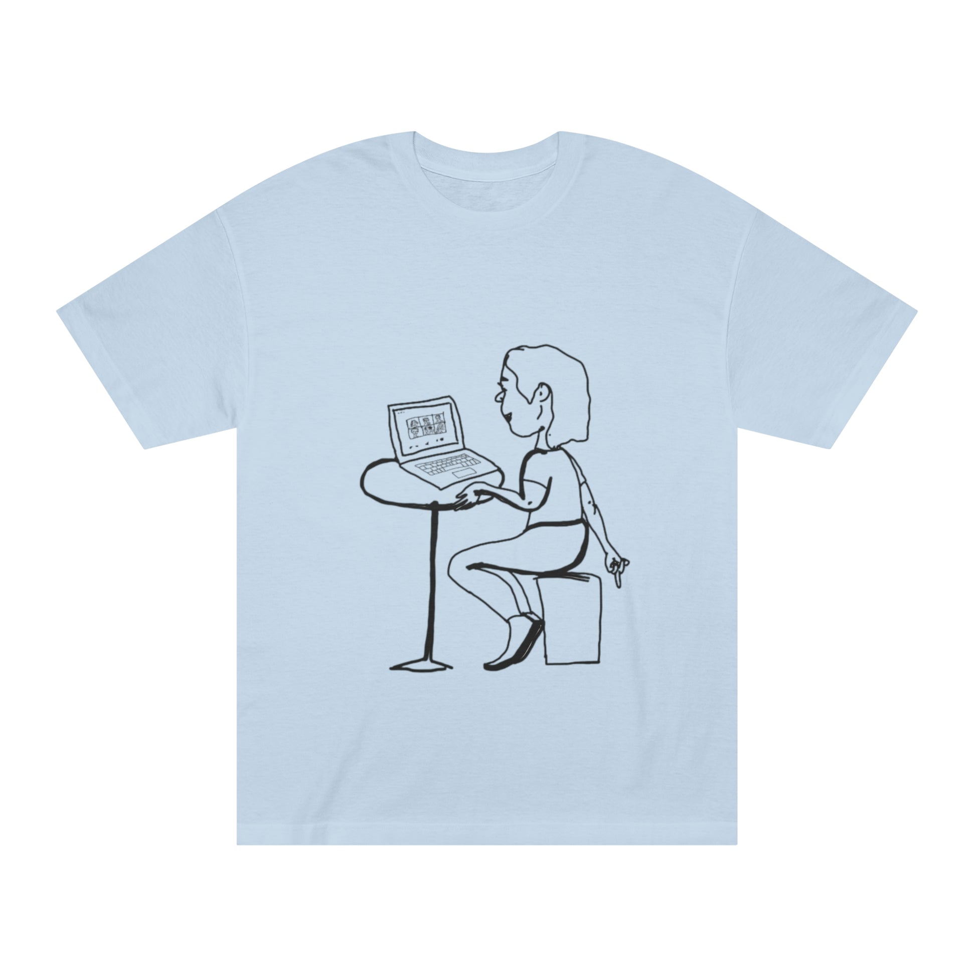 light blue team meeting t shirt unisex graphic tee front view