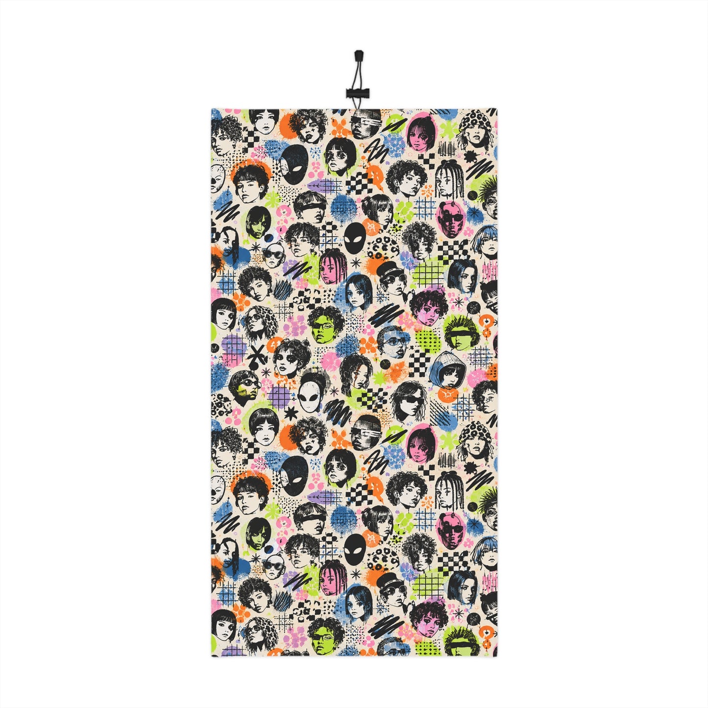 Tech Face adversarial winter neck gaiter with colorful illustrated face and graphic techwear pattern