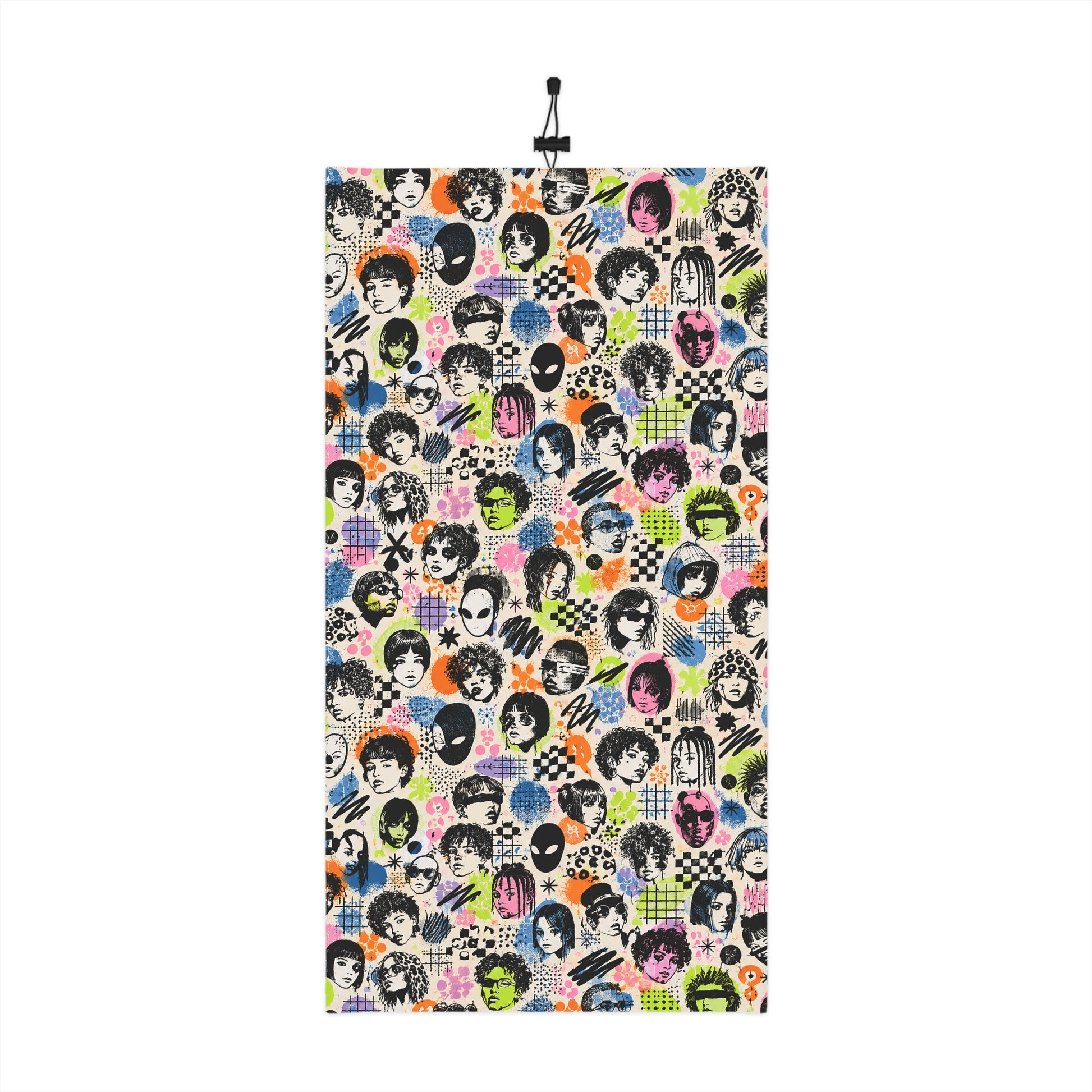Tech Face adversarial winter neck gaiter with colorful illustrated face and graphic techwear pattern