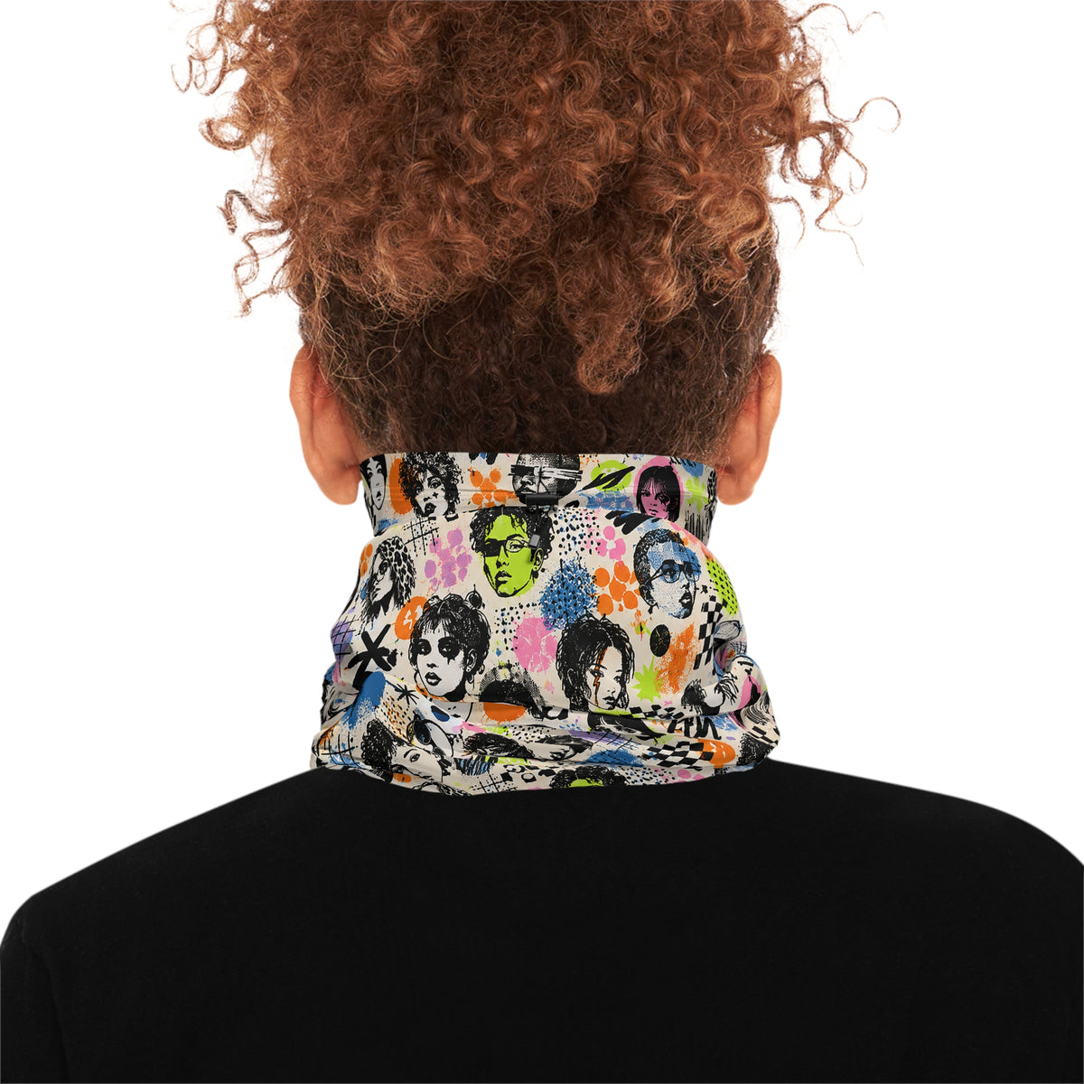 Back view of woman wearing Tech Face techwear winter neck gaiter around the neck