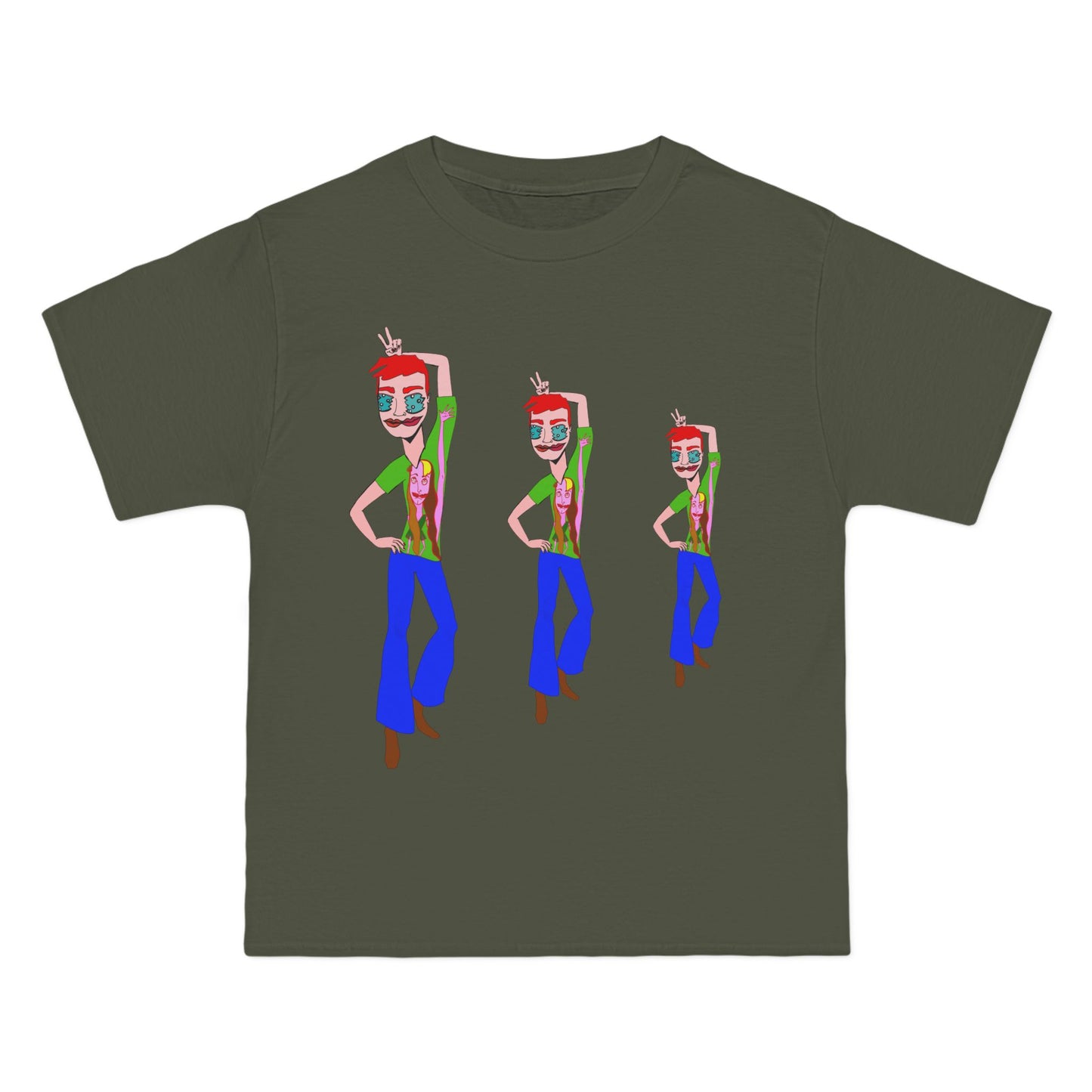Olive green TeeMan Graphic T-Shirt with original illustrated artwork and contemporary casual styling.