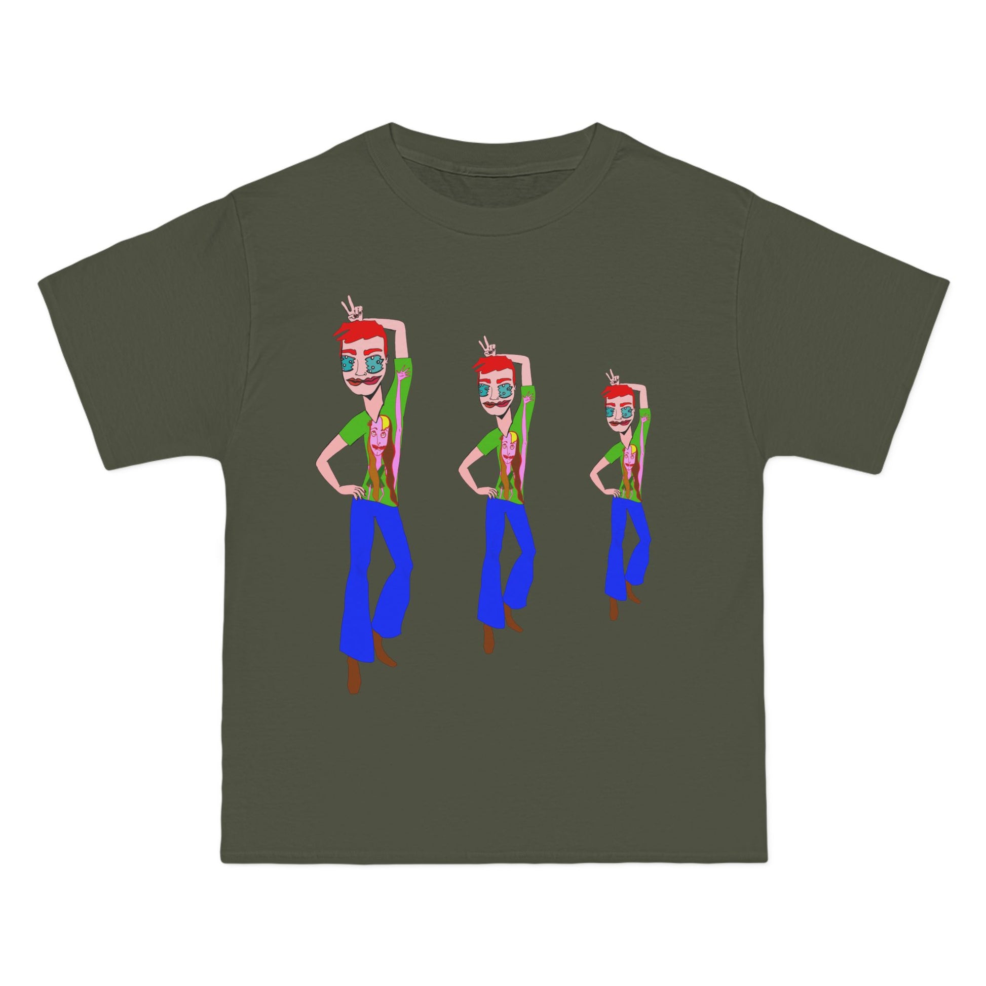 Olive green TeeMan Graphic T-Shirt with original illustrated artwork and contemporary casual styling.