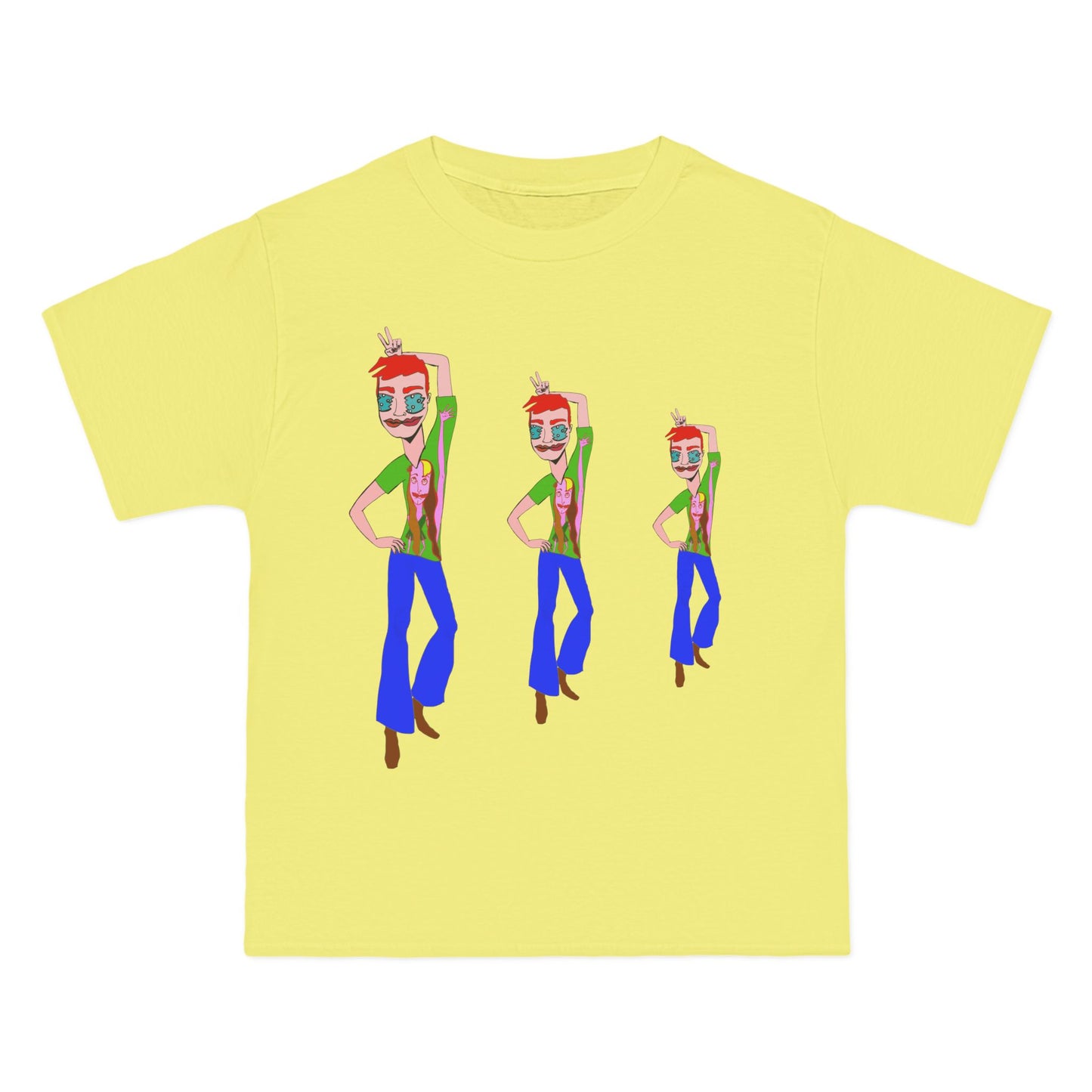 Pale yellow TeeMan Graphic T-Shirt showcasing original illustrated artwork and creative fashion styling.