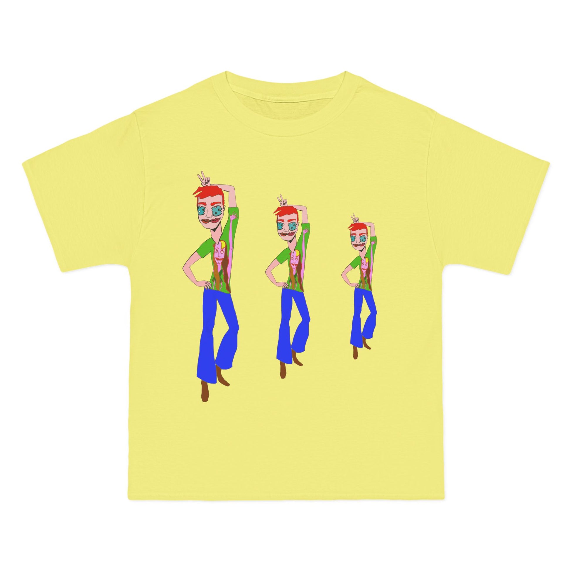 Pale yellow TeeMan Graphic T-Shirt showcasing original illustrated artwork and creative fashion styling.