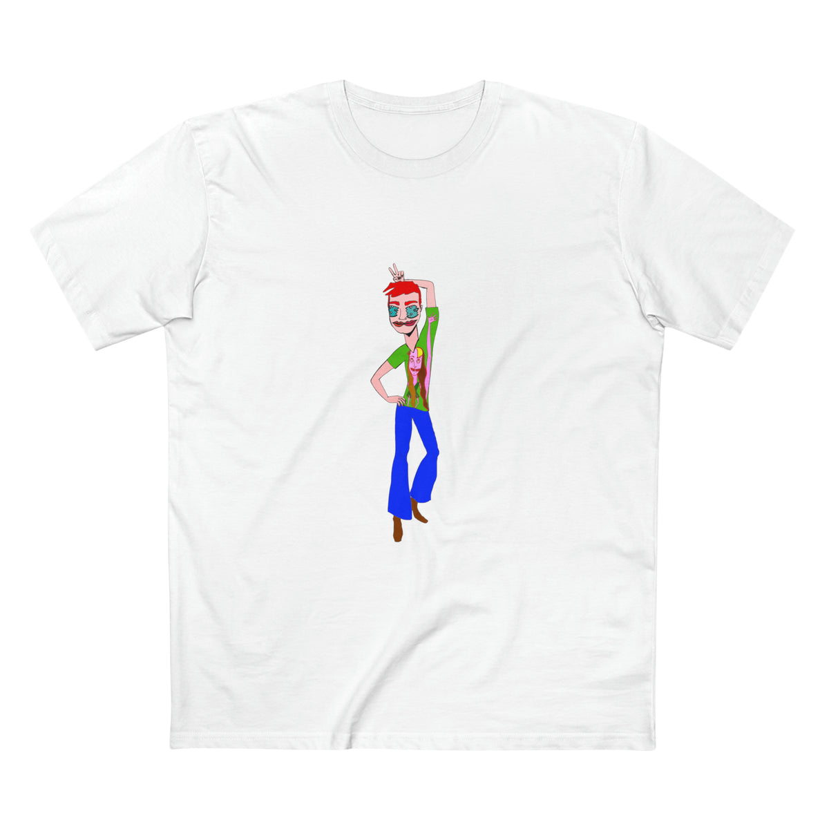 TeeMan men’s graphic T-shirt in white featuring original character artwork, front view