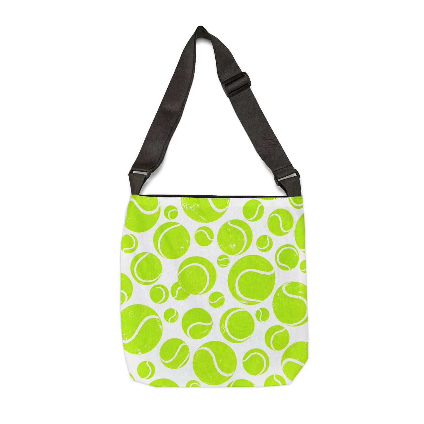Tennis ball pattern shoulder tote bag in neon green and white with black strap