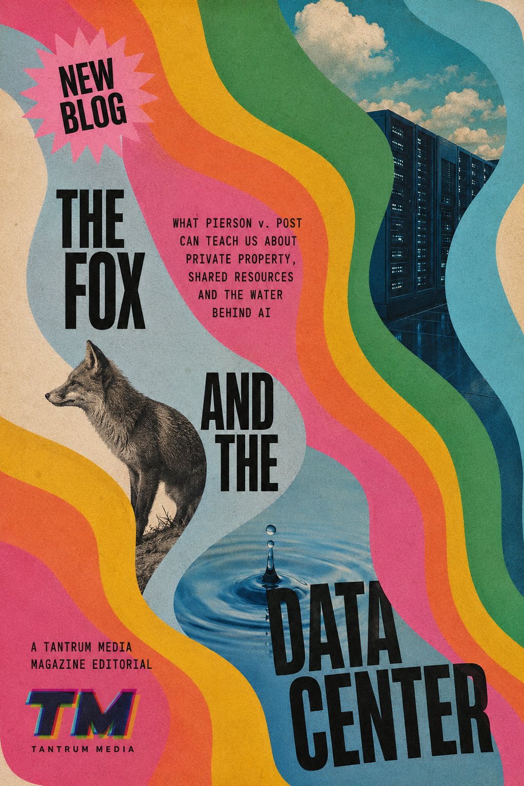 The Fox and the Data Center editorial cover about AI data centers, water rights, property law and Pierson v. Post.