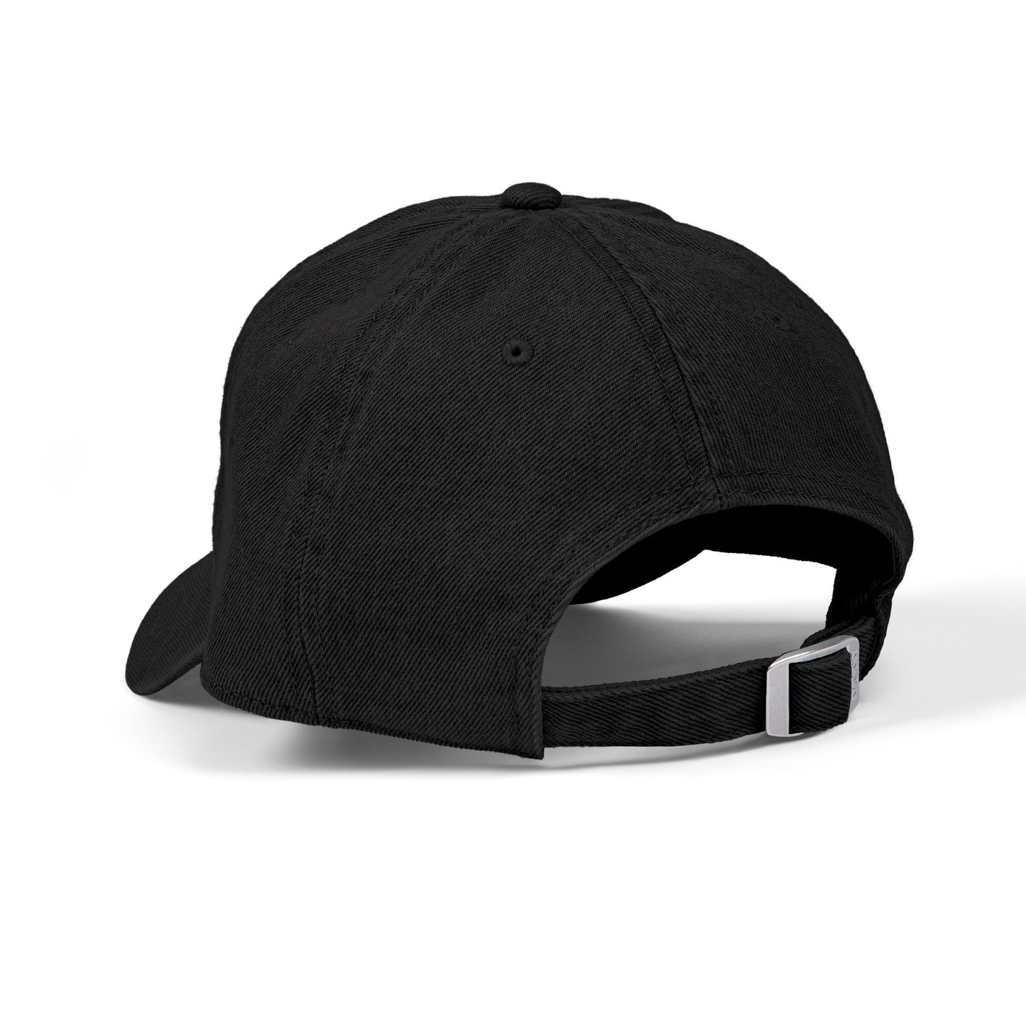 Side profile of black UH OH HOT DOG embroidered dad hat