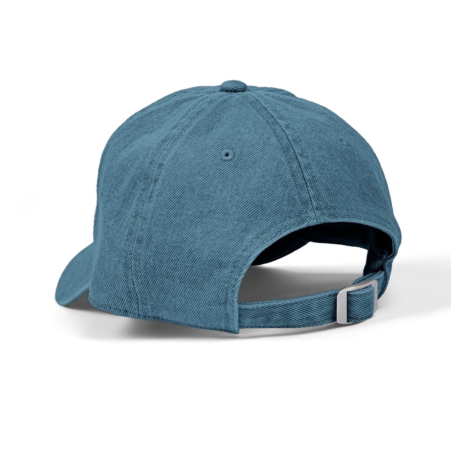 Left side profile of light blue UH OH HOT DOG embroidered denim hat