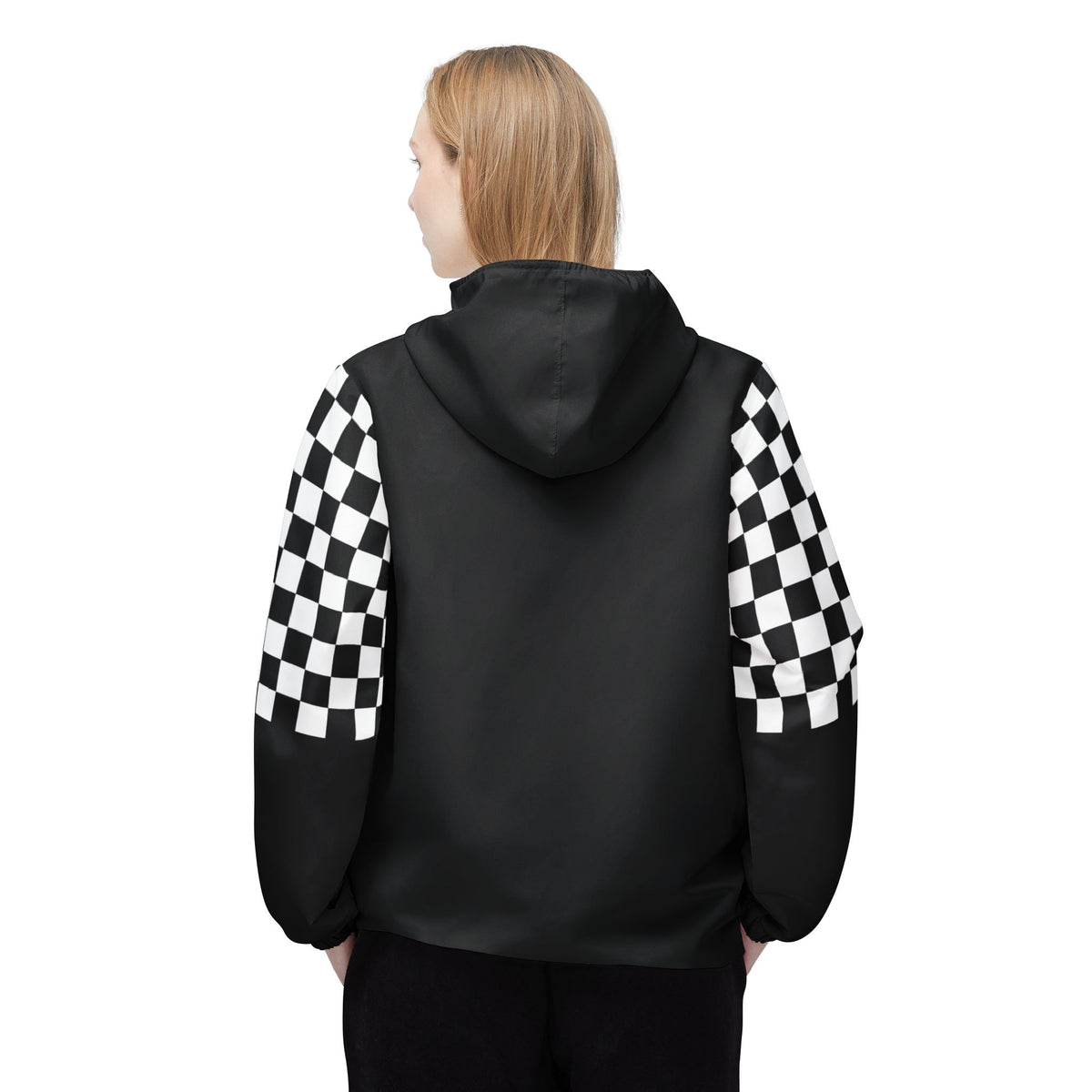 Back view of female model wearing Urban Lines Windbreaker