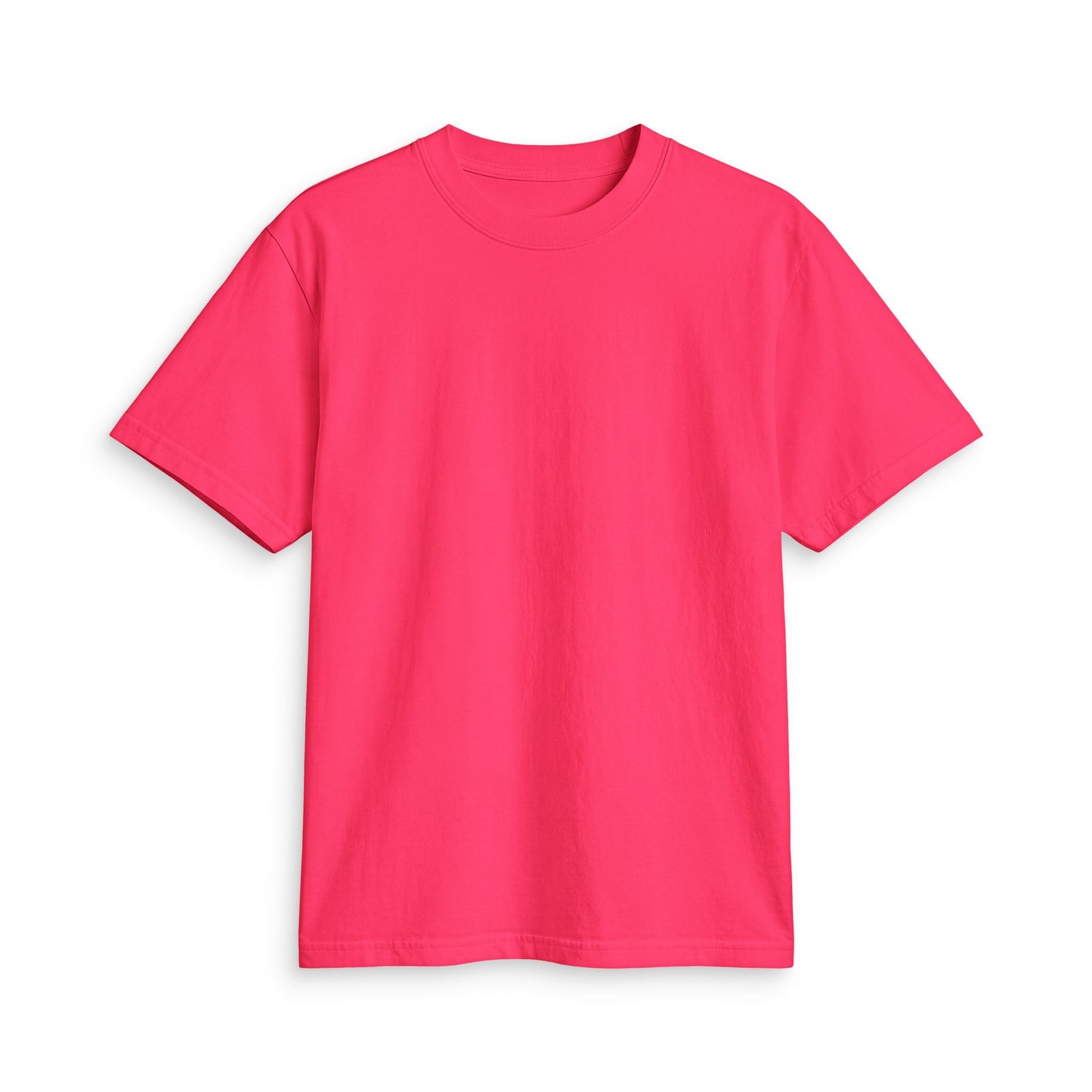 Front view of hot pink heavyweight boxy fit cotton t-shirt