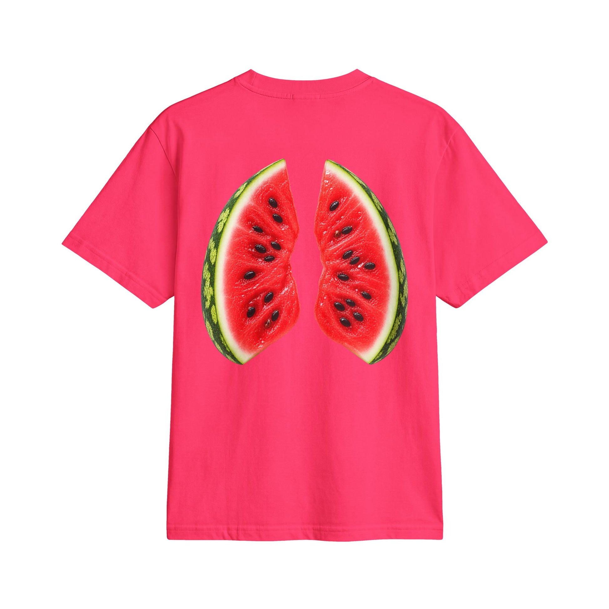 Hot pink heavyweight graphic t-shirt with watermelon wedge back print