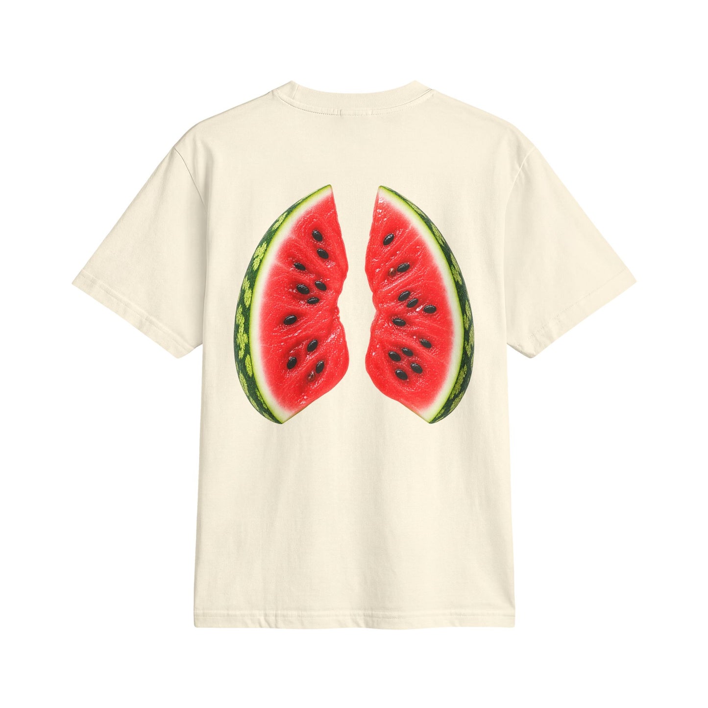 Natural cream heavyweight t-shirt with watermelon wedge graphic back print
