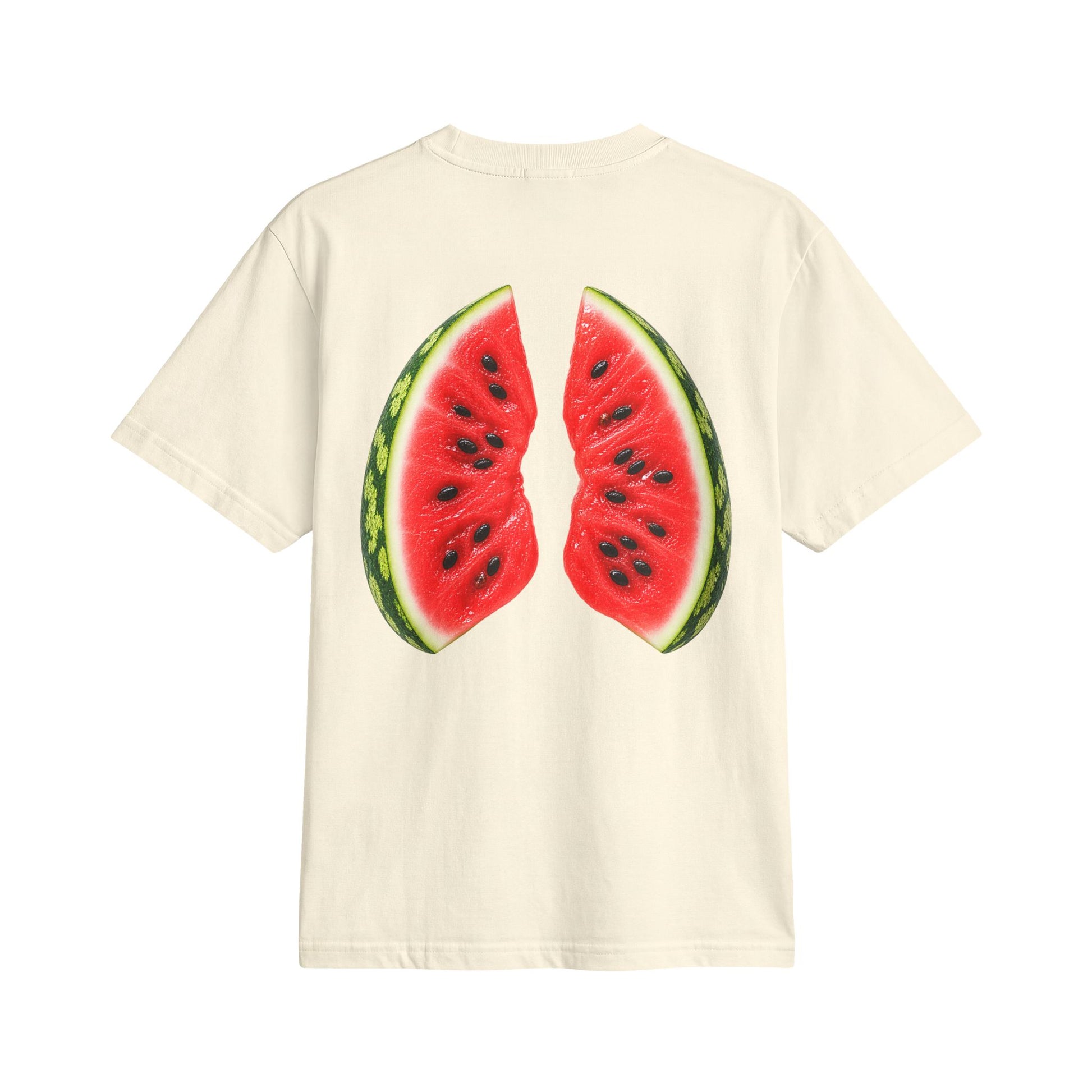 Natural cream heavyweight t-shirt with watermelon wedge graphic back print